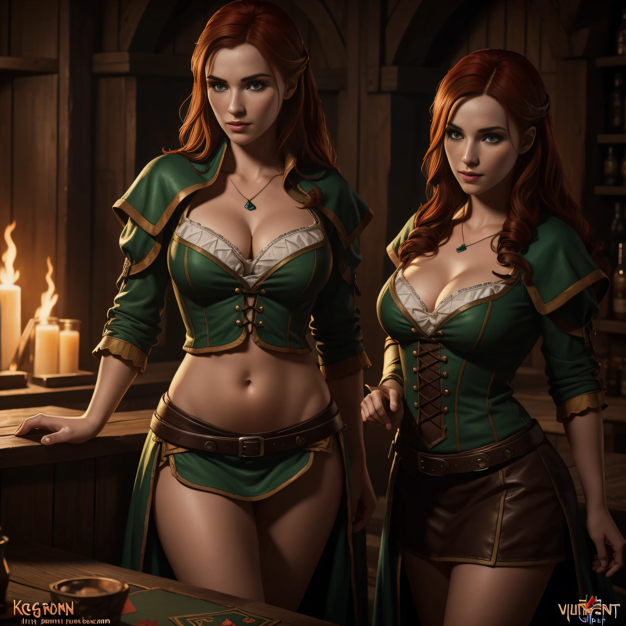 playing card for Gwent with the image of the vulgar Triss, 4k hdr, hyper realistic, masterpiece, highly detailed, digital painting, best quality, highres, detailed work, post-processing, perfect face, perfect eyes