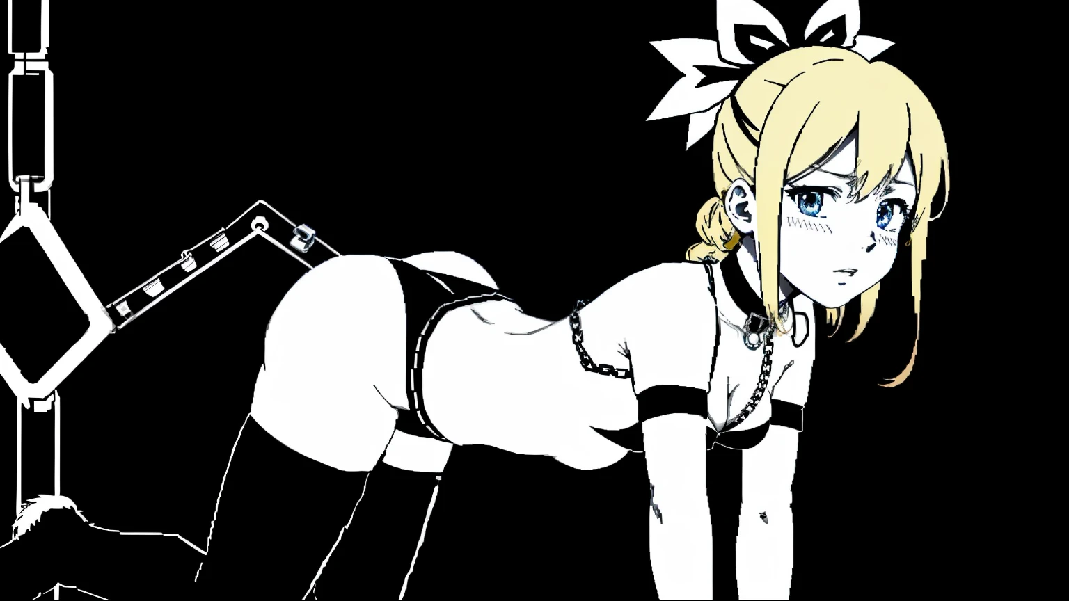 Compliant servant, anime, cheerleader,she was chained around her neck to be pulled like a pet for men ,humiliated face, from behind blush,one girl, cute face, gasping, blonde, G cup, desire, carnal desire, dependence, crawling on all fours, drooling, laziness affection, Affair, doggy style, desire, estrus, affection, adult,