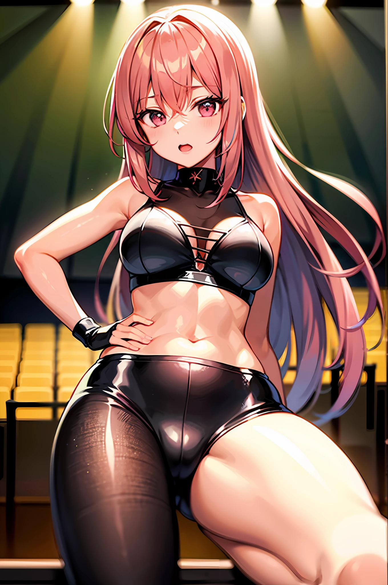 best qualtiy,超高分辨率,1girl,adolable,It looks like in front of the audience,full bodyesbian,facing the front there,Beth,dual horsetail,A pink-haired,shyexpression,Be red in the face