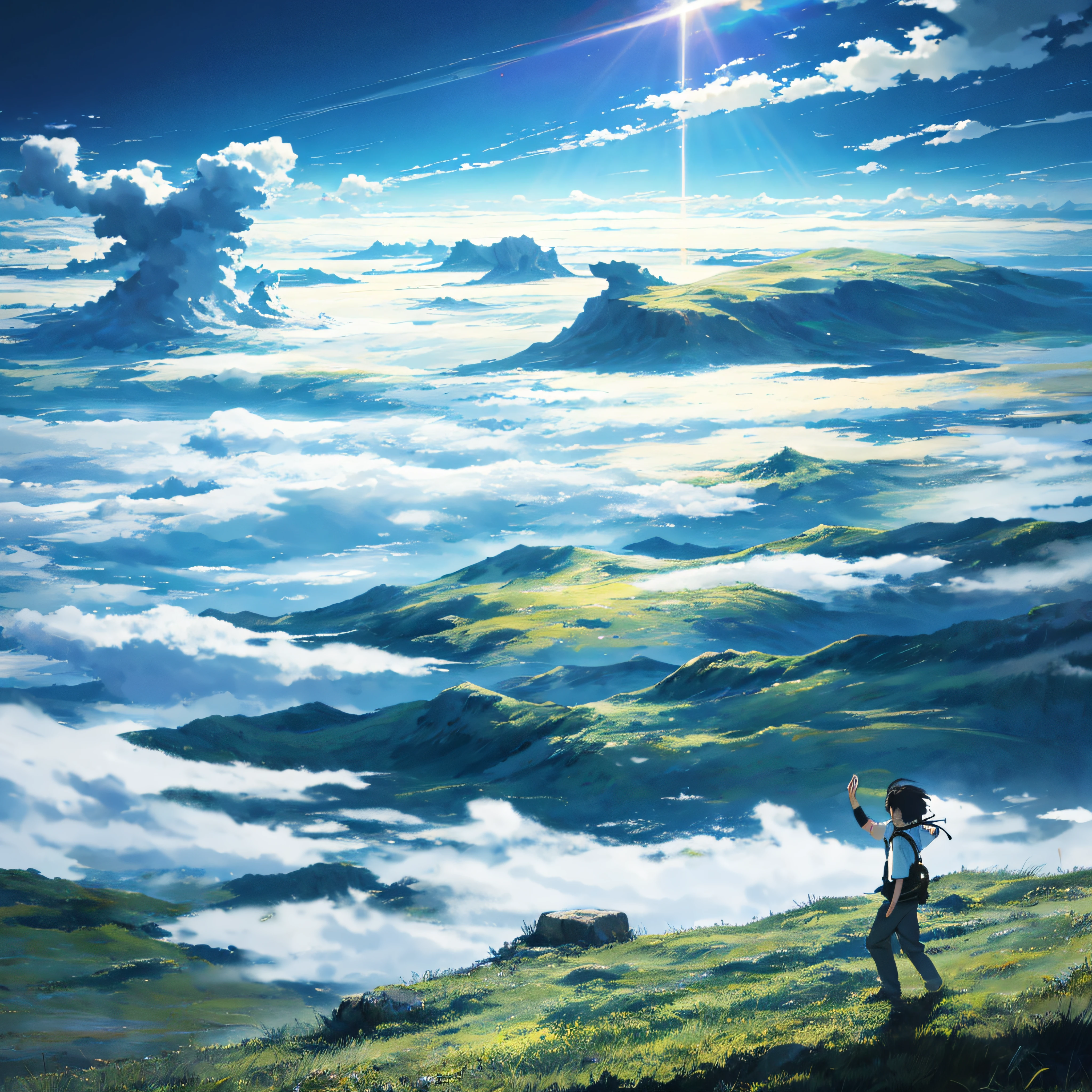Vast sky、Mystical clouds、the beautiful skyline、Large grasslands、mont、extremely tense and dramatic pictures、the moving visual effects、high hanging Polaris、and colorful natural light。