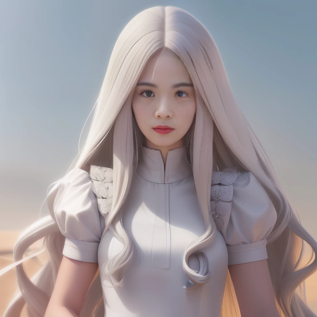Anime girl holding cell phone with long white hair and white dress, Girl with white hair, Anime girl with long hair, detailed portrait of an anime girl, Guviz-style artwork, Realistic young anime girl, photorealistic anime girl rendering, a beautiful anime portrait, detailed white long hair, Realistic anime 3 D style, Blonde anime girl with long hair