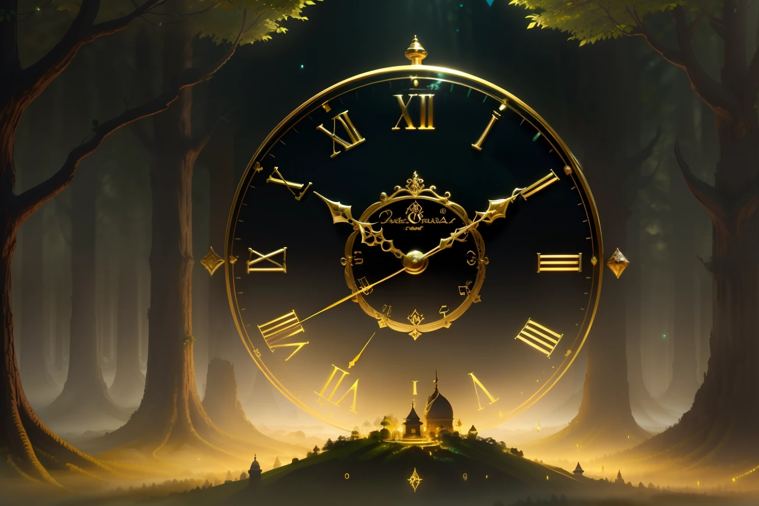 photo of a large hand holding an antique gold watch, flores, magia-fantasia-floresta, arte digital, most amazing art in the world, ((sem humanos)), Light Volumetric, cores suaves equilibradas, forest scenario, videiras, uhd, render de octanas 8k, magica, Awesome, ethereal, intrincado, design intrincado, ultra sharp, sombras, cores mais frias, trend in CGSociety, ((melhor qualidade)), ((obra-prima)), (detalhado), Antique clock
