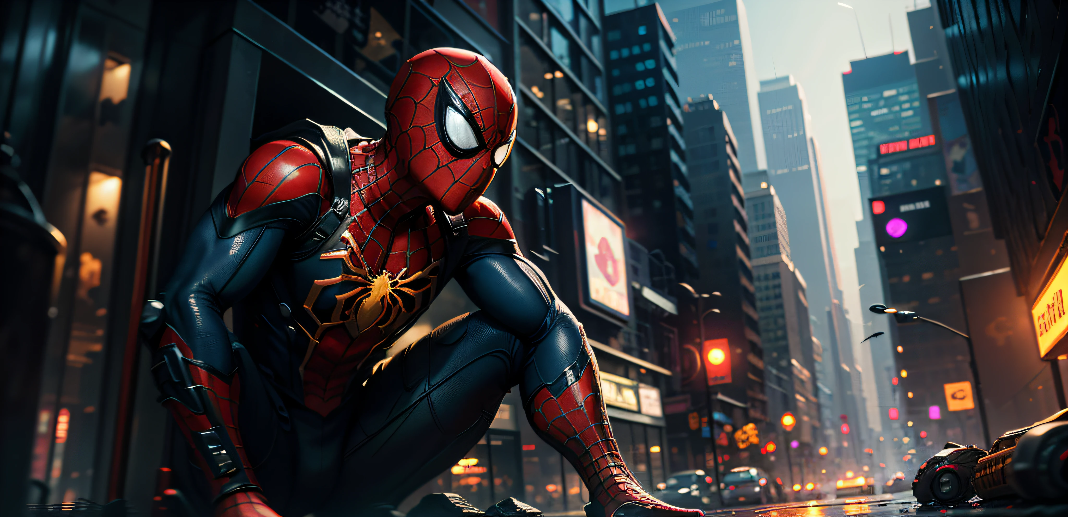 Spider-Man, Cyberpunk, Golden 8k.