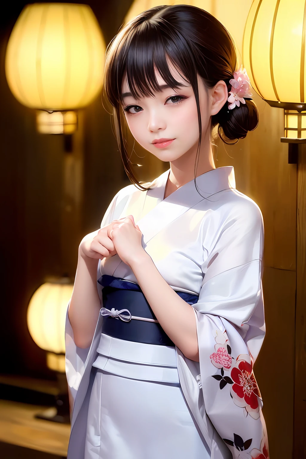 Are sleeping、nap、(Sleeping with your eyes closed)、(4In K、masterpiece、hight resolution、Realistic and beautiful light and shadow、One girl、Solo Focus、(top-quality)、(Hi-Res)、(extremely delicate and beautiful)、(Beautiful 8k face)、(Brown-eyed)、(I close my eyes while smiling.)、(独奏)、(Clear skin)、(Soft hair)、(hugetits)、(Floral kimono wearing white, red and blue yukata)、((Awa Odori Pose))、((Bokeh lantern light night background))、((speedo))、(reality)、Undersized nose、(red lipsticks)、(Reddening cheeks)、poneyTail、(Lustrous skin)、((Ukiyo-e style))、Ultra-thin eyebrows、Ultra high image quality、(Wearing maiko-style makeup)、skin whitening、long and beautiful lashes、Turning around in the style of a Kyoto magazine model、((s asleep))、hugetits