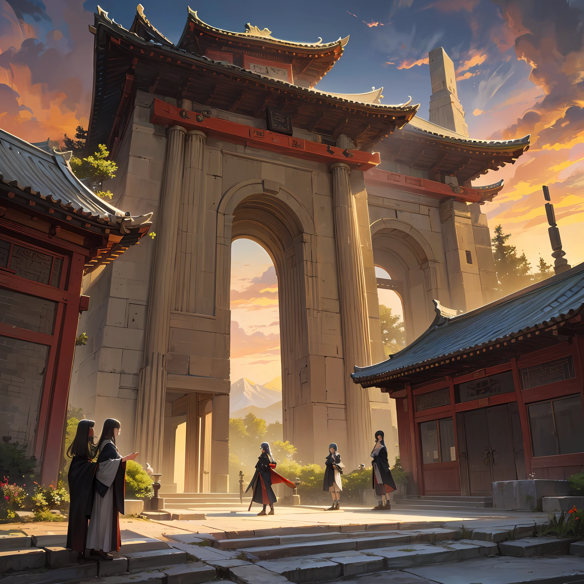 The pinnacle of the dark weapon:Highlight the Tang Gate's specialization as a dark weapon, Show off its dark crafting、Superb level of use and unique skills。, Surrounded by mountains:The depiction of the Tang Gate building is located between the mountains, Such as at the foot of a mountain or on the top of a mountain, Add stunning views and natural atmosphere to the mountains and rivers。, Magnificent building:Showcase the grand and solemn architectural style of the Tang Gate, Like a magnificent gatehouse、High tower or palace-style main building, Highlight the majesty and status of the sect。, Ancient mountain gate:Highlight the mountain gate building of the Tang Gate, Like a majestic mountain gate、Quaint stone steps or ornate gatehouse, Highlight its importance as an entrance to the sect。, Dark Room:A dark pavilion or secret room depicting the Tang Gate, Like a trapdoor、Dark rooms or hidden places of cultivation, Highlight its secrecy and confidentiality。 --auto