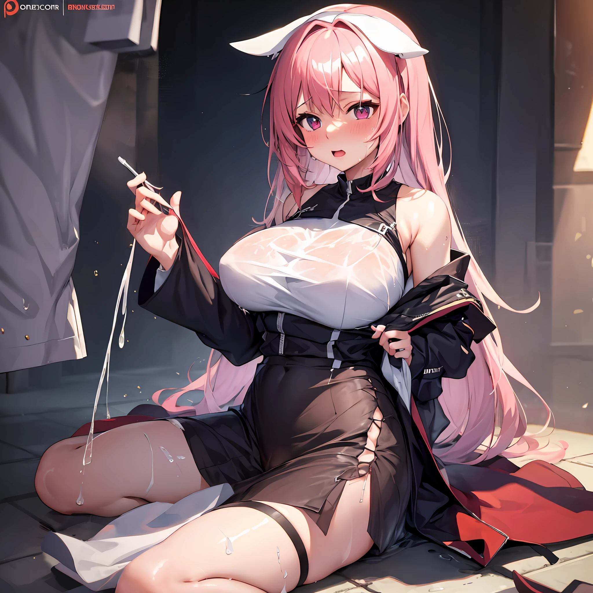 Anime girl with pink hair sitting on the ground holding a cell phone, Guweiz in Pixiv ArtStation, Guweiz on ArtStation Pixiv, trending on artstation pixiv, seductive anime girls, From Arknights, Best Rated on pixiv, trending on cgstation, Guviz-style artwork, Guviz