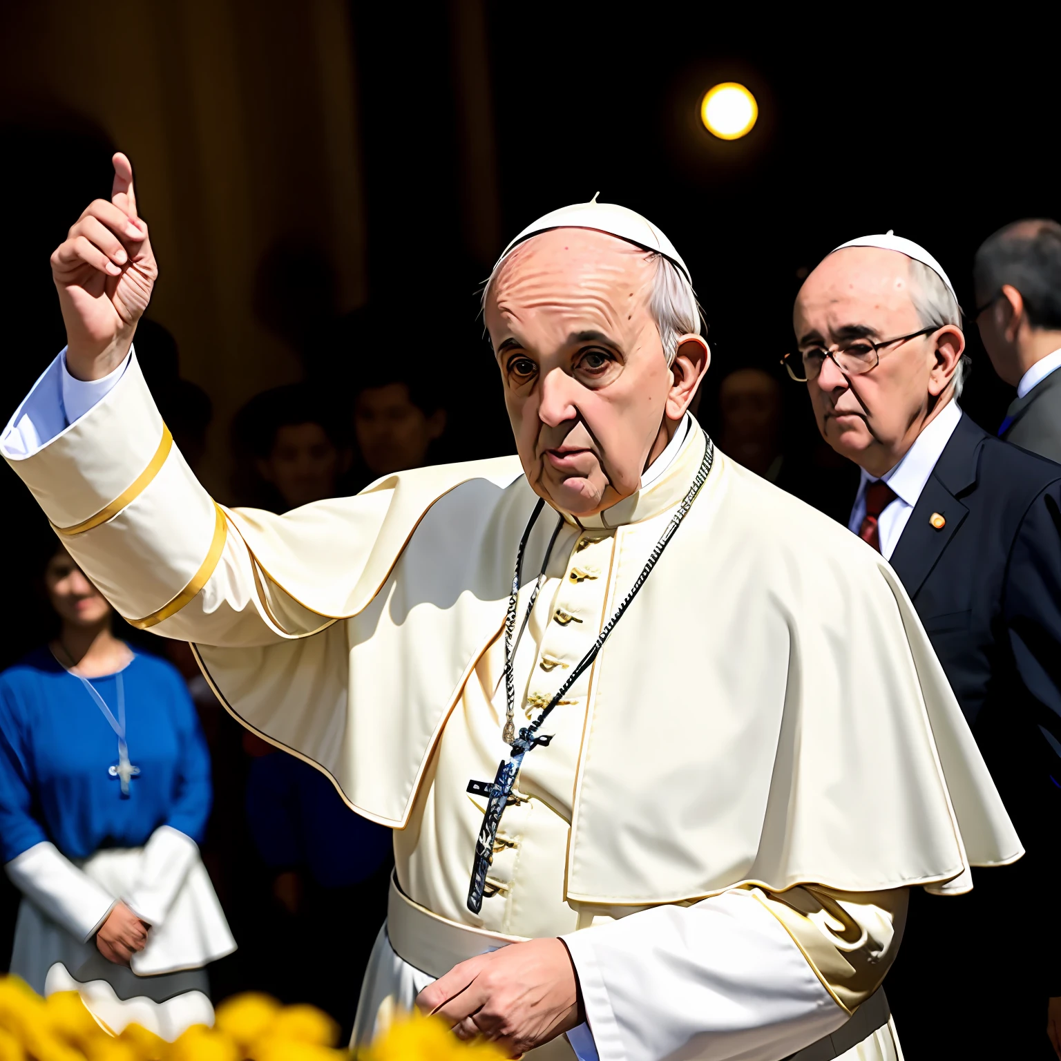 Pope Francis dancing party ,copo whisky 
foto de longo alcance do Papa Francisco , filme ainda, extremely high quality RAW photograph, fundo detalhado, intrincado, requintado detalhes e texturas, altamente detalhado, fotografia ultra detalhada, warm ilumination, arts station, 4k, foco nítido, alta resolução, pele detalhada, olhos detalhados, 8k uhd, dslr, alta qualidade, grain of film, Fujifilm XT3,
