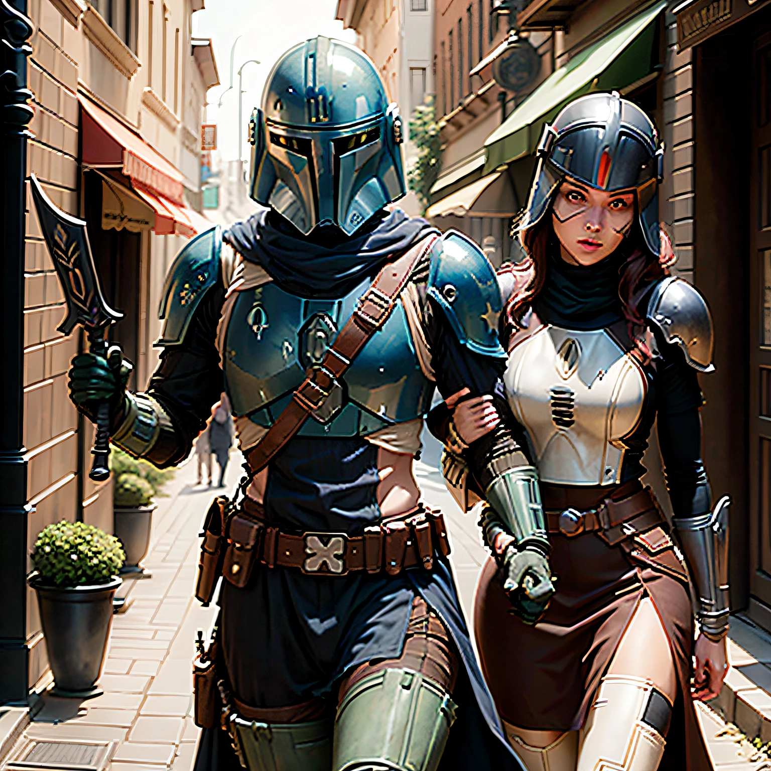 Mandalorian without helmet Darksword Helmet in hand bust --auto