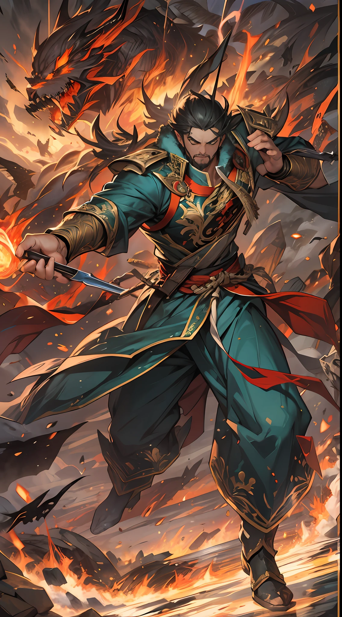 Li Gu demonstrates his terrifying power in the battle, defeating the forces of the Ten Thousand Demon League and the Unity Sect, Li Gu moves like lightning, wielding his weapon with destructive attacks, soldiers of the Ten Thousand Demon League and the Unity Sect are fragile in front of him, unable to withstand his terrifying power, , 32k, best quality, masterpiece, super detail, high details