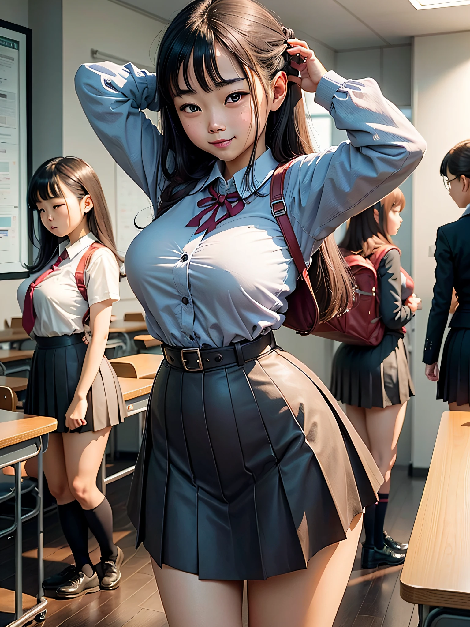 schoolgirls,校服,Childlike big breasts,Hands behind your back,Bend over and raise your head,ssmile, --auto