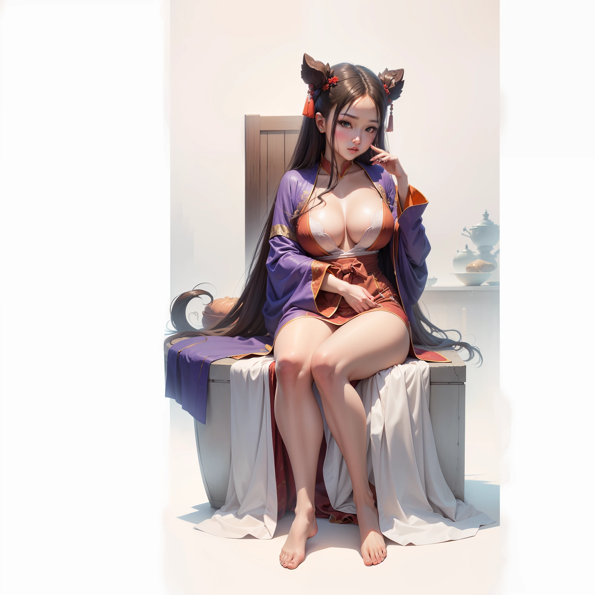 tmasterpiece, Best quality at best, 1girll, Large breasts, Han dynasty bathrobes,Raised sexy,Leaky meat,Enchanting,tmasterpiece,最好质量,Enchanting pose,Sit Pose --auto