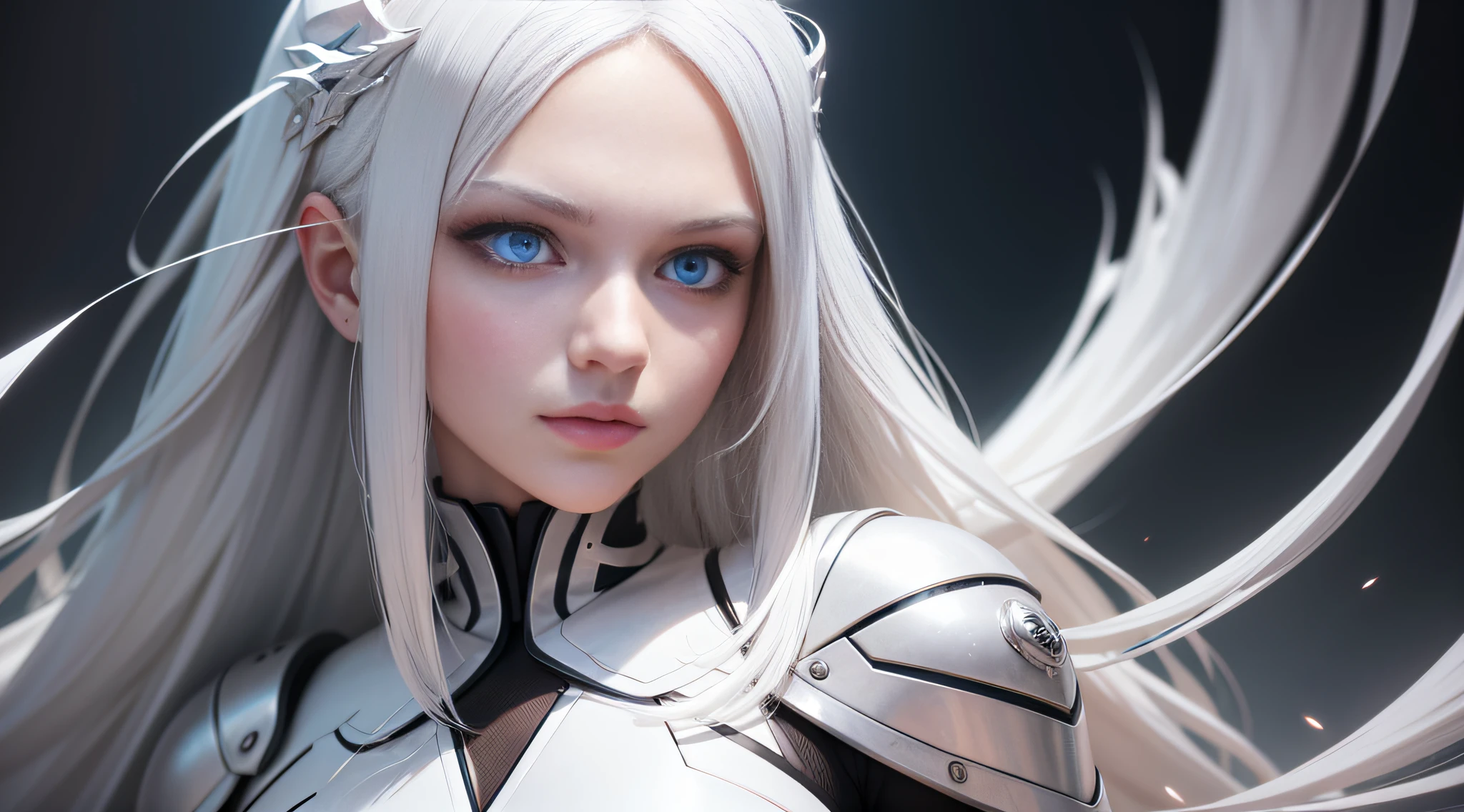 White hair, hair flaps, Straight hair, Glowing eyes, Light blush, stereograms, Ray tracing, Realism, Close-up, From the side Side, 8K, Super detail, Best quality, Textured skin, ccurate, High details, High quality