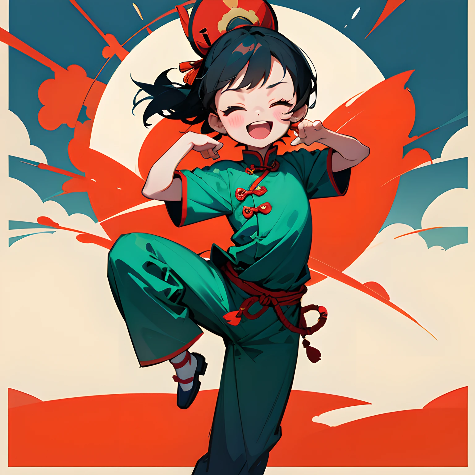 Chinese style toddler dance propaganda poster，A little girl doing dance moves --auto