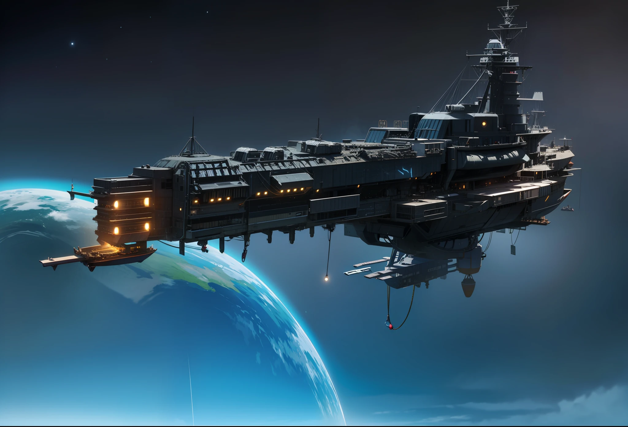 Um nave espacial de batalha, She's sturdy and crude, of pure steel, realista, detalhada, melhor qualidade, 8k ultra hd