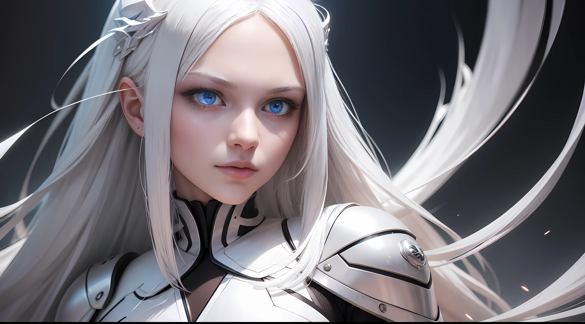 White hair, hair flaps, Straight hair, Glowing eyes, Light blush, stereograms, Ray tracing, Realism, Close-up, From the side Side, 8K, Super detail, Best quality, Textured skin, ccurate, High details, High quality