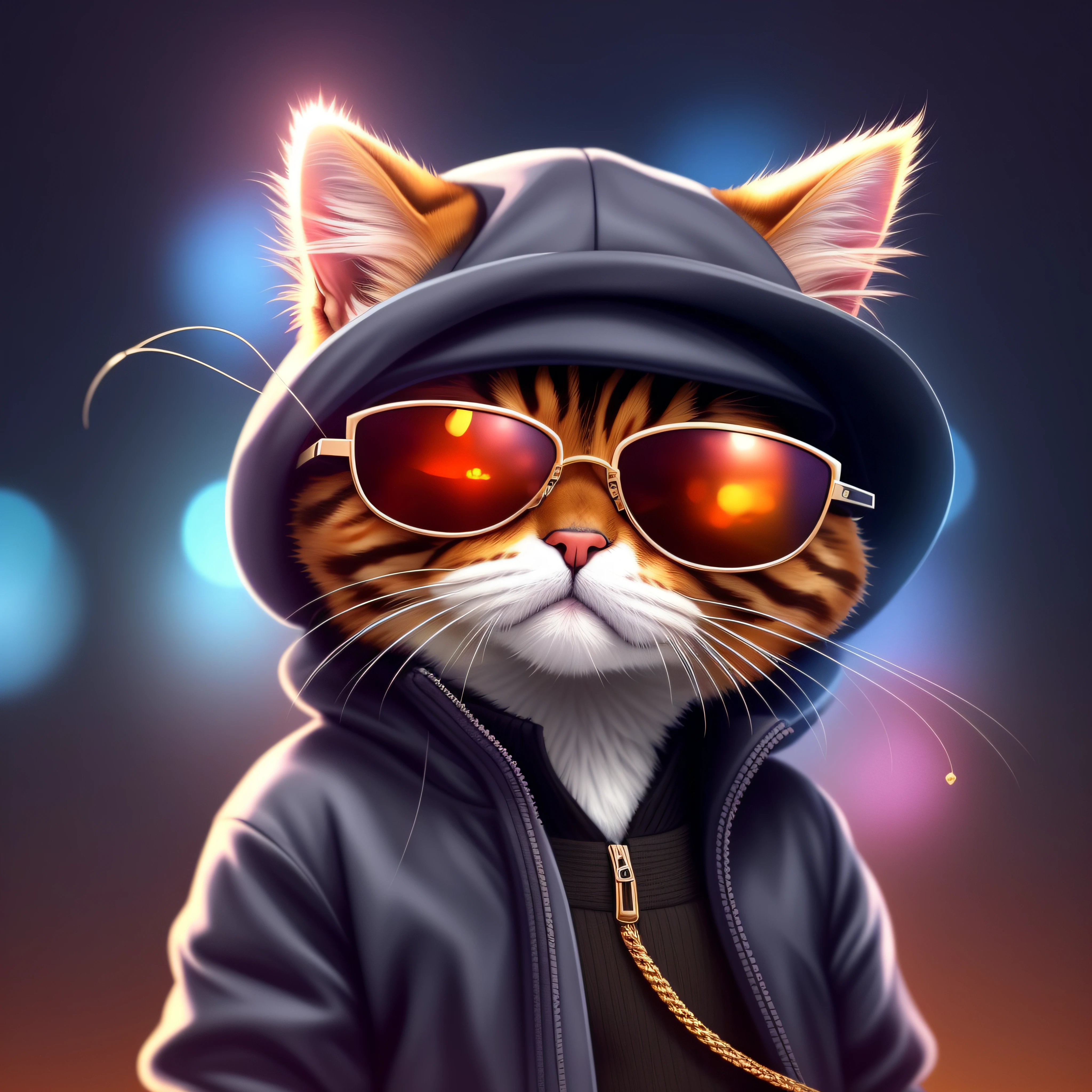 A closeup of a cat wearing sunglasses and a jacket, olhando heckin legal e elegante, painting digital adorable, gato cyberpunk, arte digital bonito, papel de parede de alta qualidade, awesome cat, papel de parede hd, high quality desktop wallpaper, arte digital detalhada bonito, papel de parede do telefone hd, papel de parede de alta qualidade, papel de parede do telefone hd, paper awesome wallpaper, papel de parede 4k, papel de parede 4K