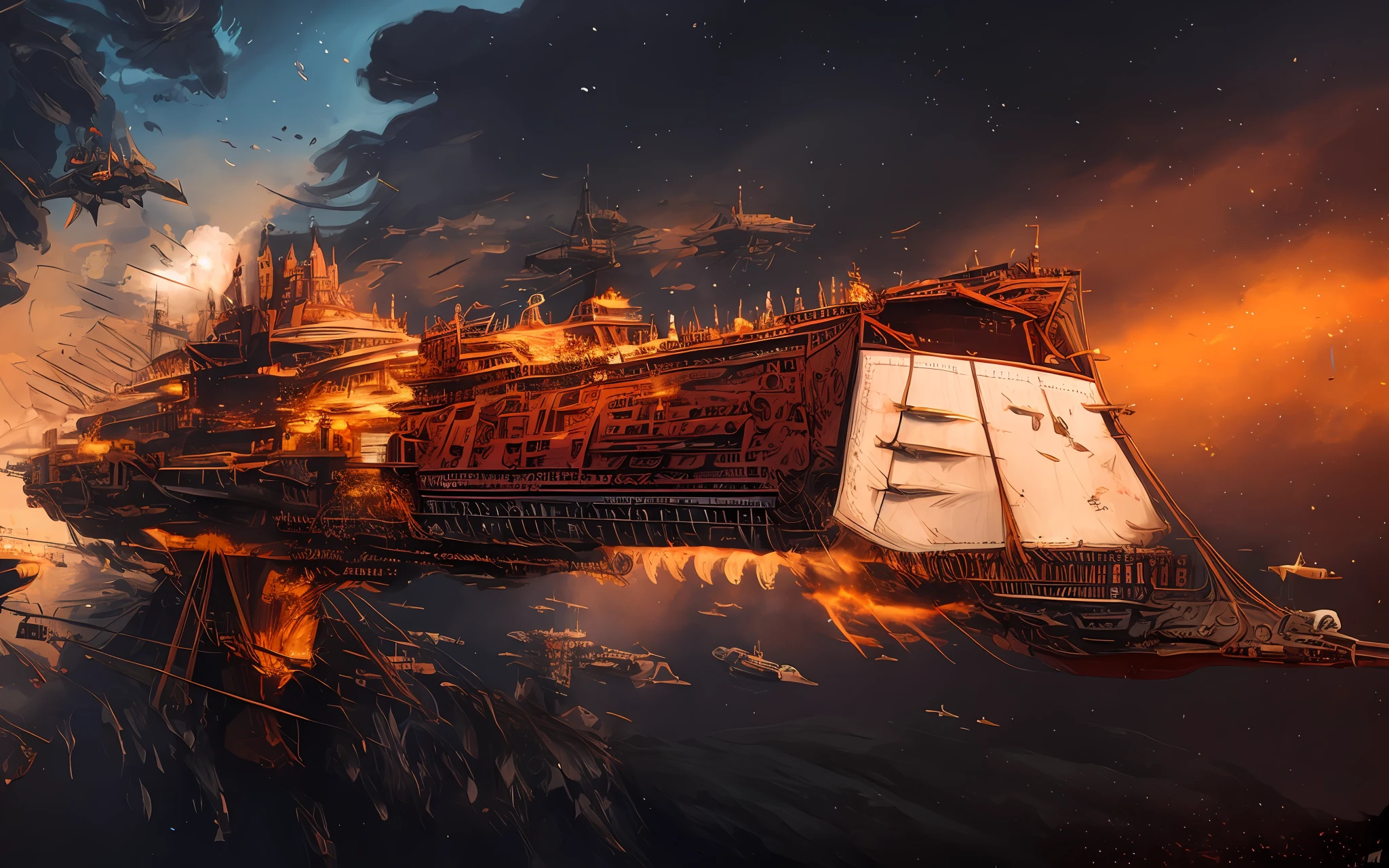 Uma nave robusta, red steel color, It is huge and full of cannons, realista, real, melhor qualidade
