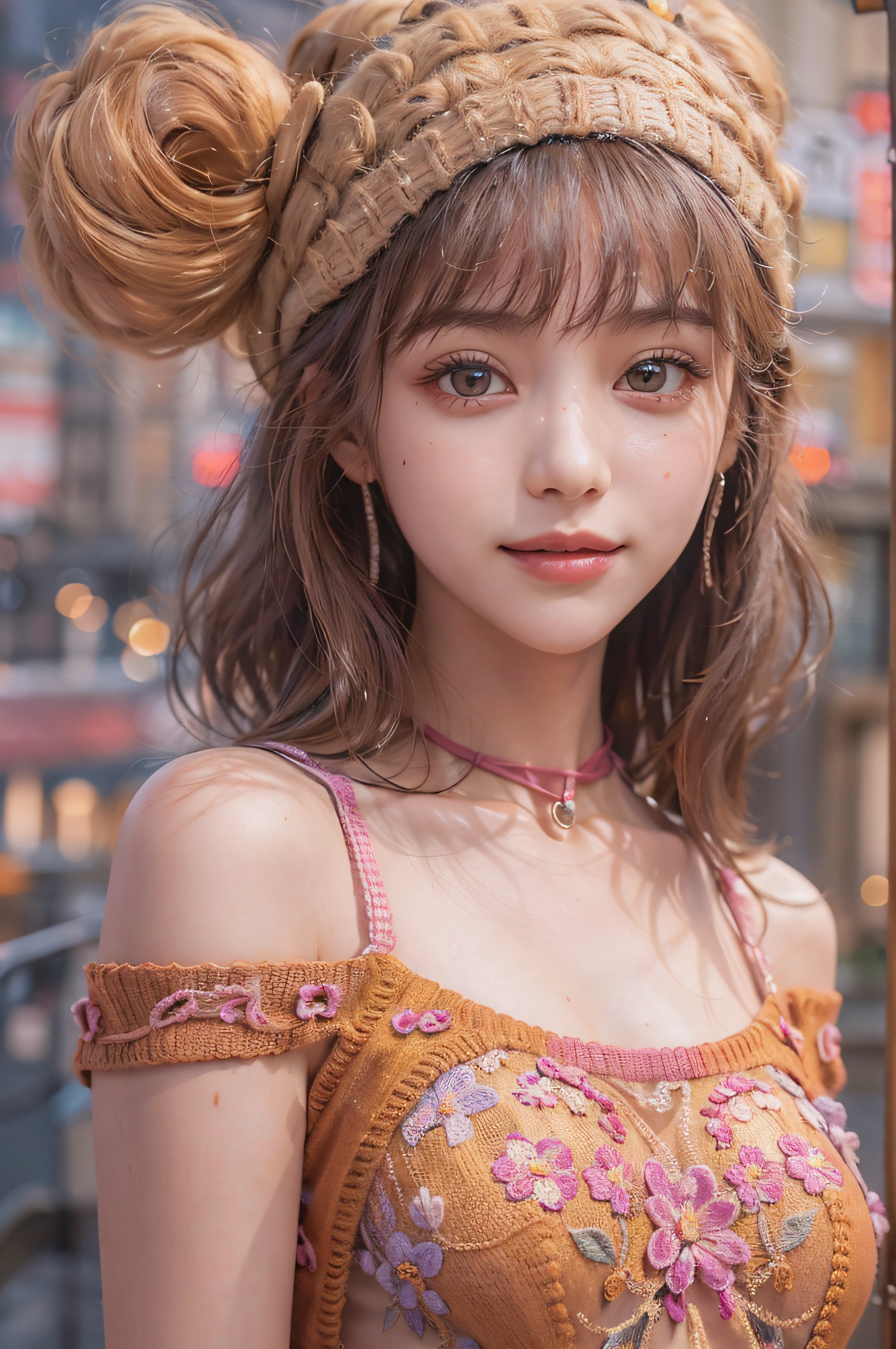 (delicate illustration:1.3)、(​masterpiece:1.0)、(top-quality:1.4)、(超A high resolution:1.2)、(Photorealsitic:1.4)、(8K、Raw photography:1.2)、(foco nítido:1.3)、fullllbody、(23years old:1.4)、(((One girl wearing a detailed off-shoulder knitted dress)))、((Girl with short bob hair))、(Brightly colored clothing)、(Fashionable patterned clothes)、(((urban backdrop)))、((Brown contacts white skin))、鎖骨、hugetits、(Happy smiling face)、landscapes、bangss:1.2、beatiful detailed eyes、(sface focus)、 When you look into the camera、Slimed、Slender West、Thin leg、(cute little)、(Beautiful fece)、showing the view from above、pureerosface_v1、ulzzang -6500-v1.1