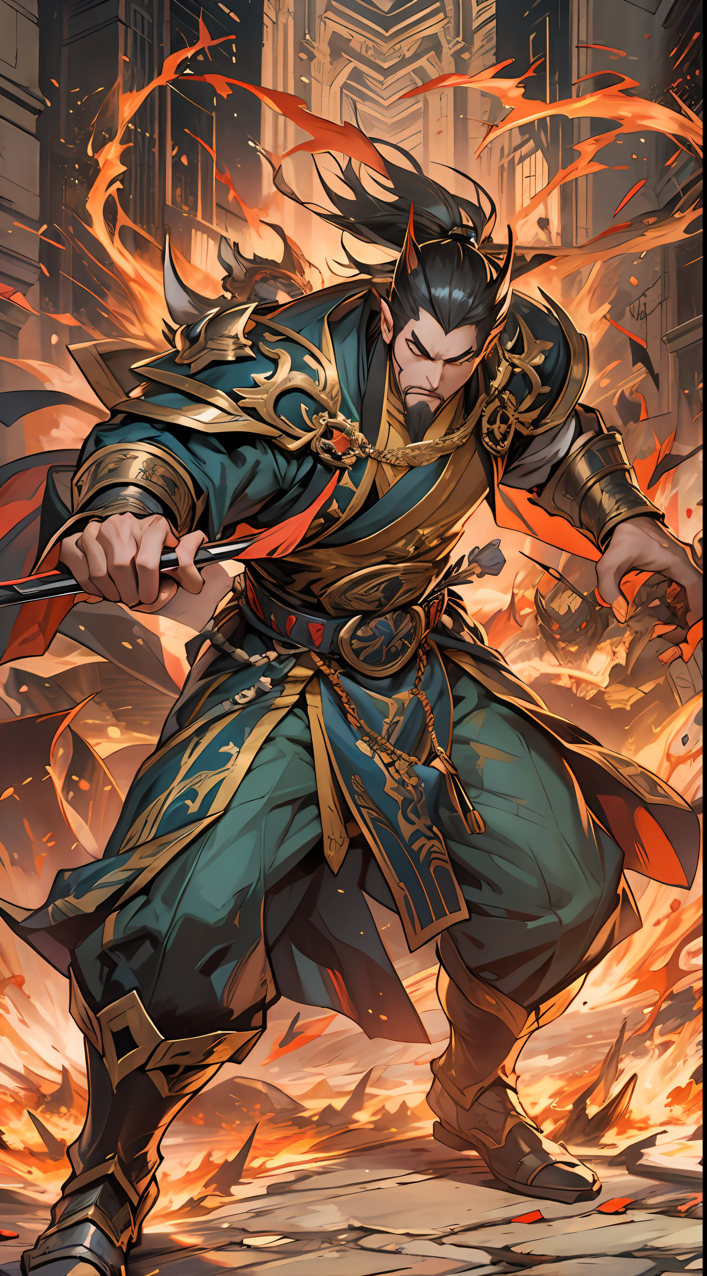 Li Gu demonstrates his terrifying power in the battle, defeating the forces of the Ten Thousand Demon League and the Unity Sect, Li Gu moves like lightning, wielding his weapon with destructive attacks, soldiers of the Ten Thousand Demon League and the Unity Sect are fragile in front of him, unable to withstand his terrifying power, , 32k, best quality, masterpiece, super detail, high details