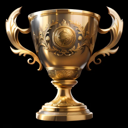 There is a gold trophy with a black background, Highly detailed. realistic award, “ golden cup, award winning picture, cgsociety award, gold, 《Golden Grail》, winning artwork, polycount contest winner, the sacred cup of understading, awardwinning, triumphant, cgsociety award, Award-Awarded, Award - Winning, Award-winning --auto