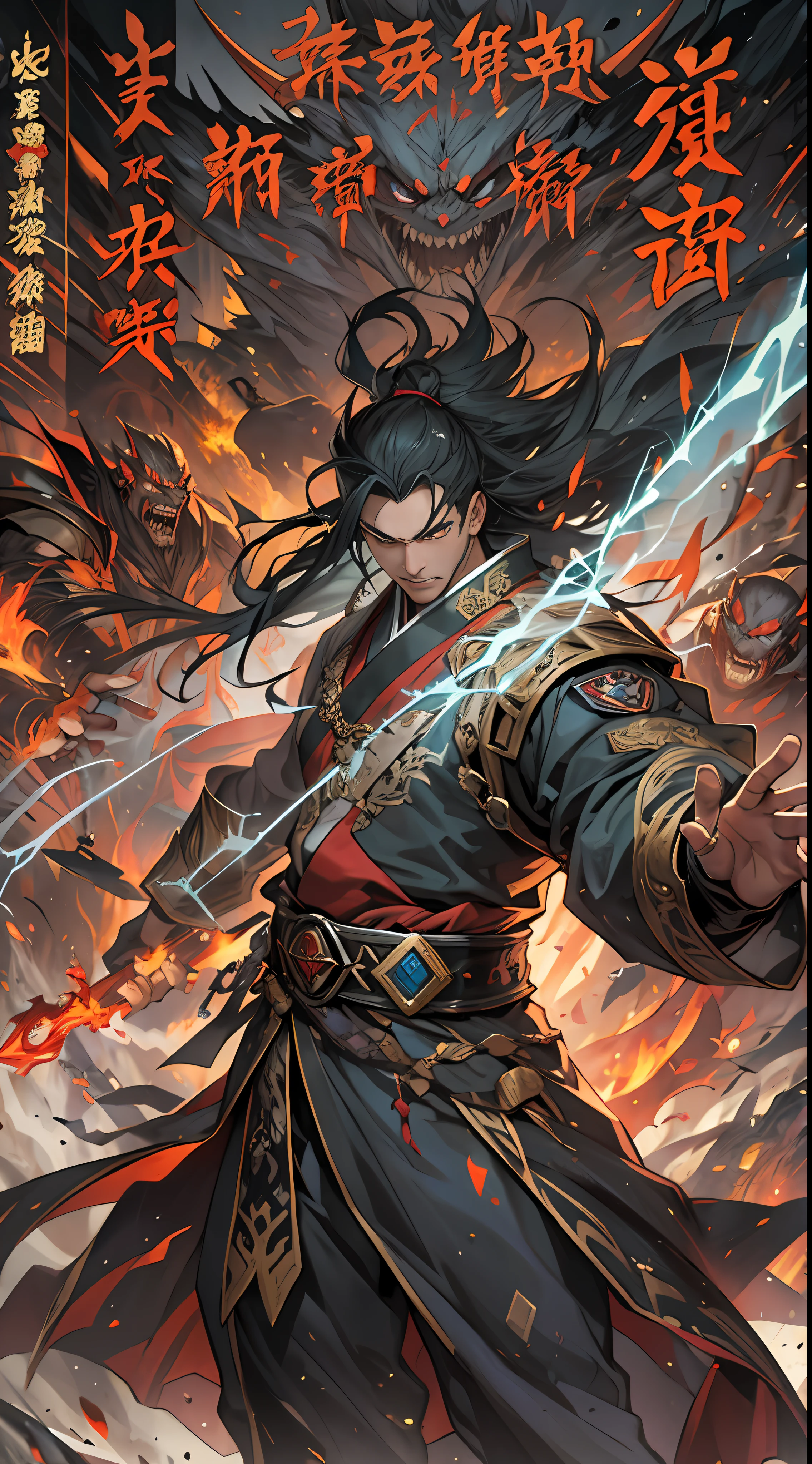 Li Gu demonstrates his terrifying power in the battle, defeating the forces of the Ten Thousand Demon League and the Unity Sect, Li Gu moves like lightning, wielding his weapon with destructive attacks, soldiers of the Ten Thousand Demon League and the Unity Sect are fragile in front of him, unable to withstand his terrifying power, , 32k, best quality, masterpiece, super detail, high details
