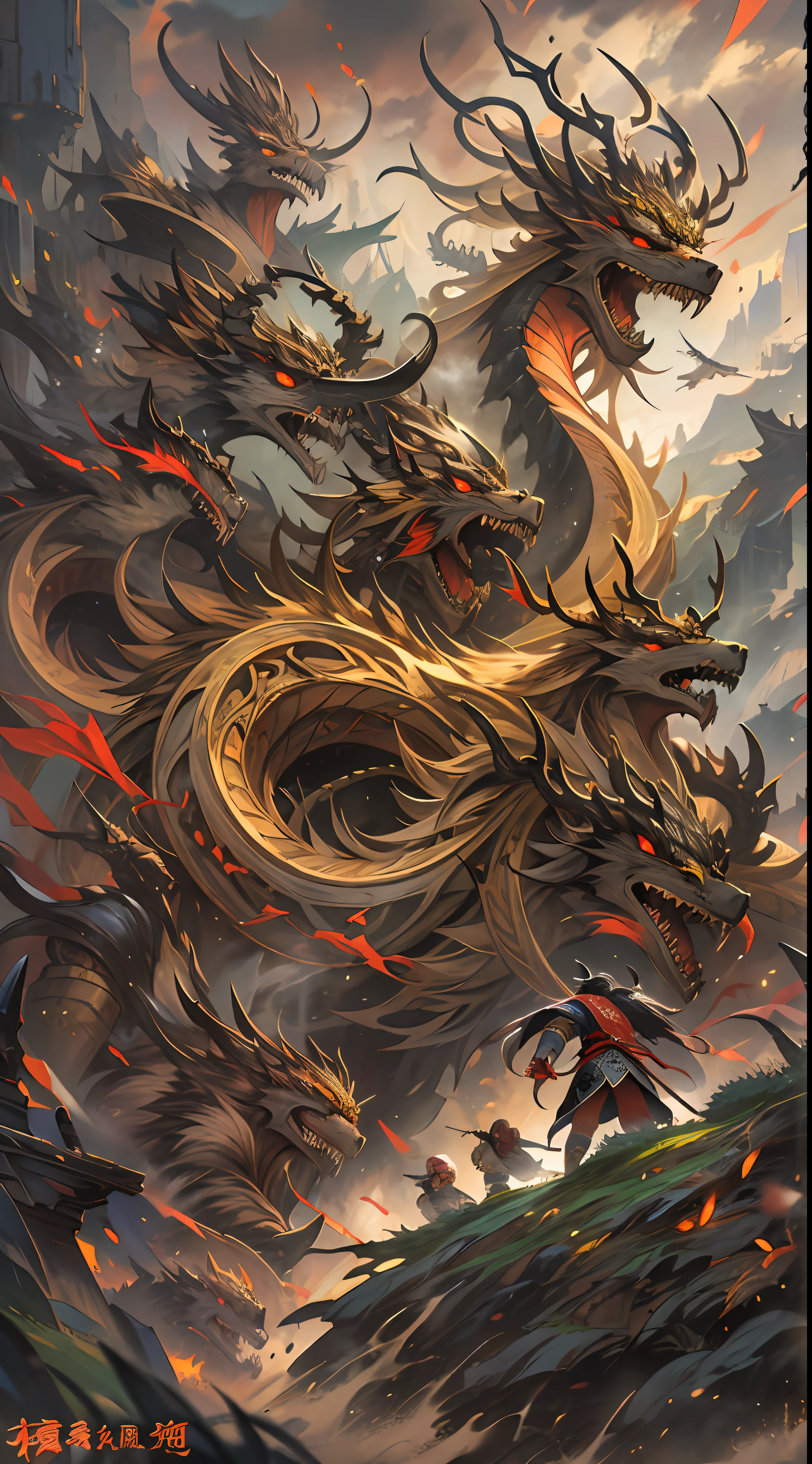 Yuan Jie and others are helpless against Li Gu's terrifying power, and in the end, the Ling Shan Group achieves victory, however, a representative of the Divine Beast Alliance steps forward, requesting mercy for Yuan Jie and others, and promising not to retaliate against the Ling Shan Group, a hint of pleading and concern in their expression, , 32k, best quality, masterpiece, super detail, high details,