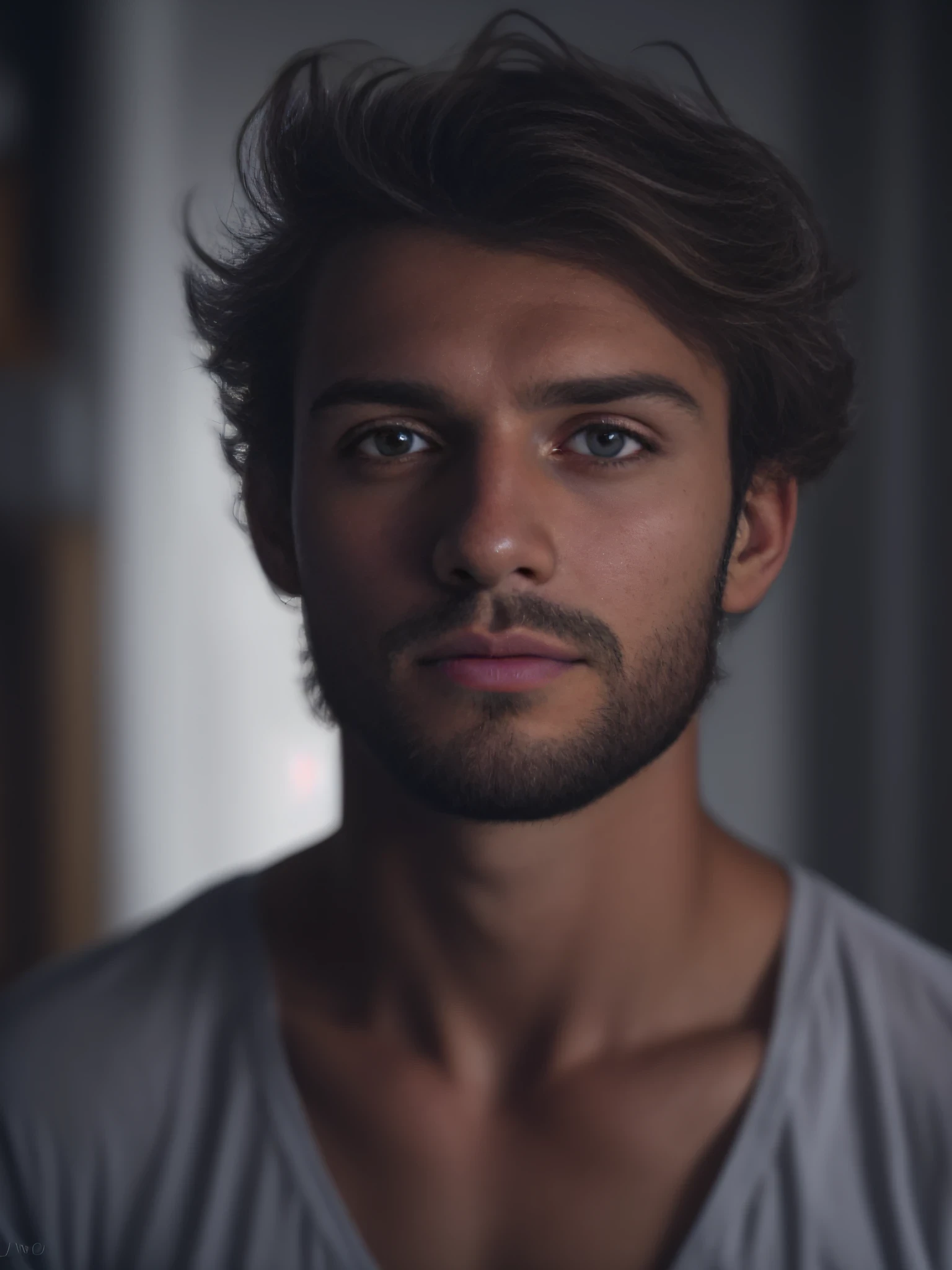 A 25-year-old man from Russia, masculino, barbado, barba cheia, modelo, corpo inteiro, muito bonito, looking-into-camera, imagem detalhada, UHD, 8k, bem iluminado, grain of film