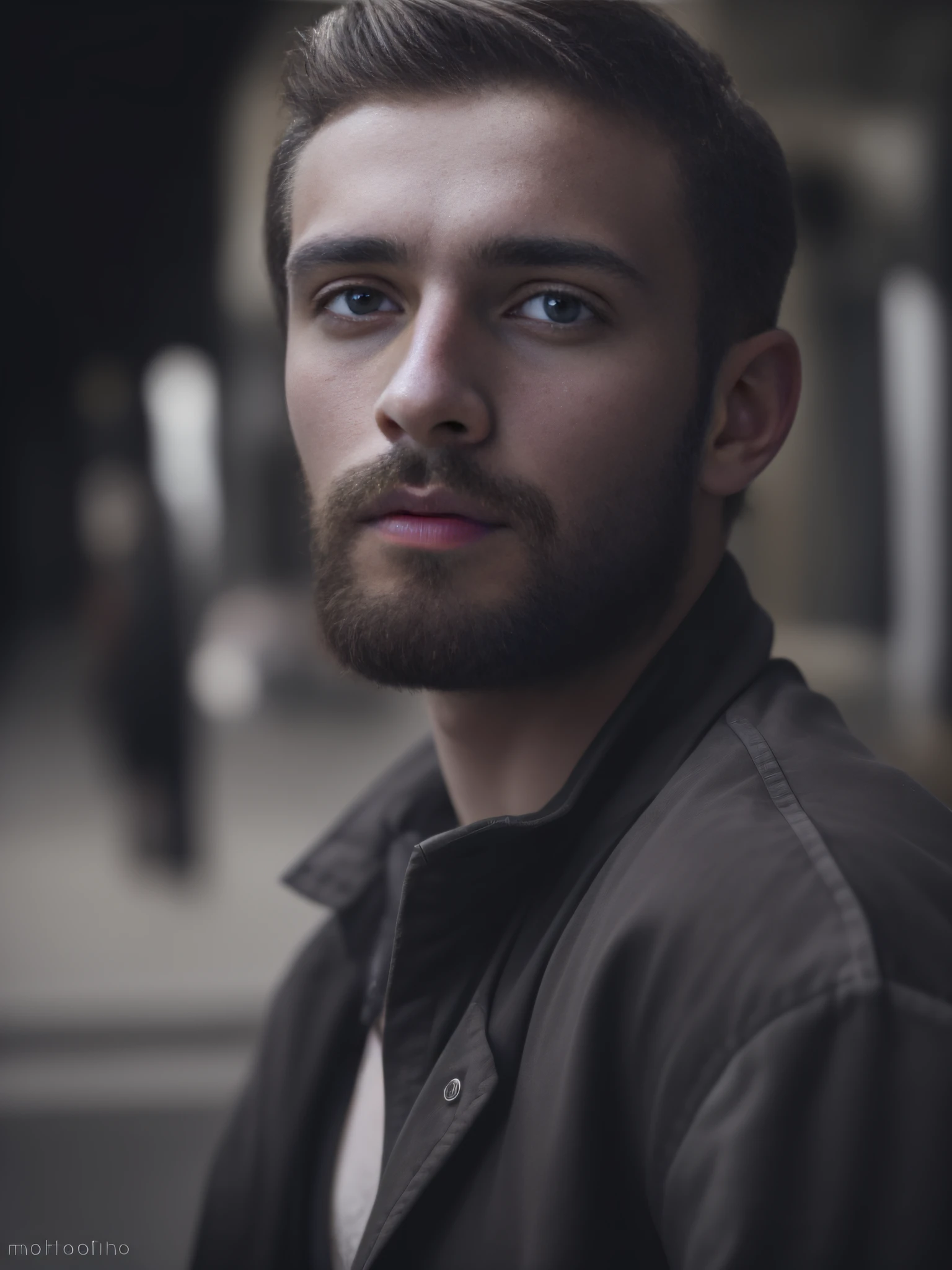 A 25-year-old man from Russia, masculino, barbado, barba cheia, modelo, corpo inteiro, muito bonito, looking-into-camera, imagem detalhada, UHD, 8k, bem iluminado, grain of film