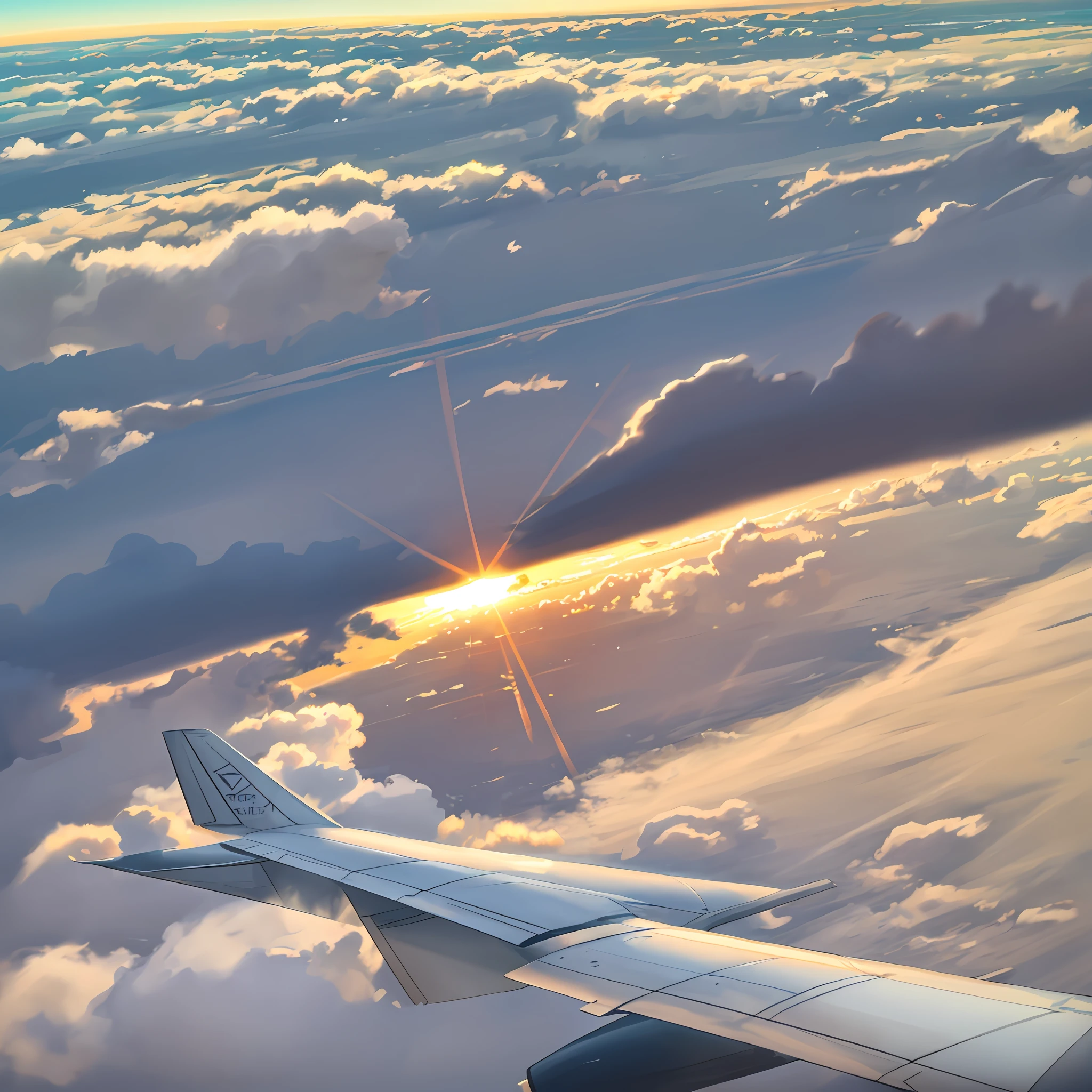 View of an airplane wing flying through the clouds, In the air, flying in the clouds, flying through the clouds, In the sky, Aircraft view, Flying in the sky, seen from a plane, clouds、Wings and waves, Fly over the horizon, flying into the sky, taken from a plane, Fly over the clouds, Airplane window view
