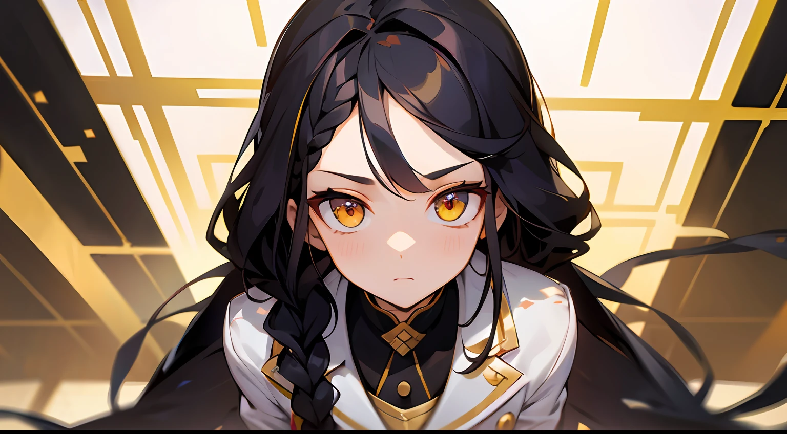 tmasterpiece,Need,whaite hair,Golden eyes,The upper part of the body,Look up,Hairline,SideBraid,Manteau blanc --auto