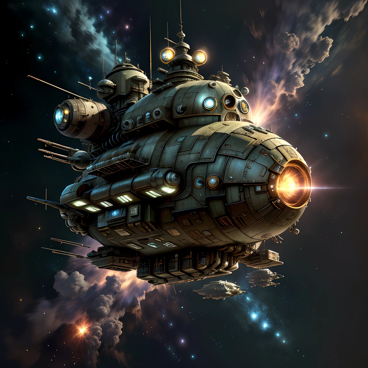 DieselPunkAI spaceship in space, stars