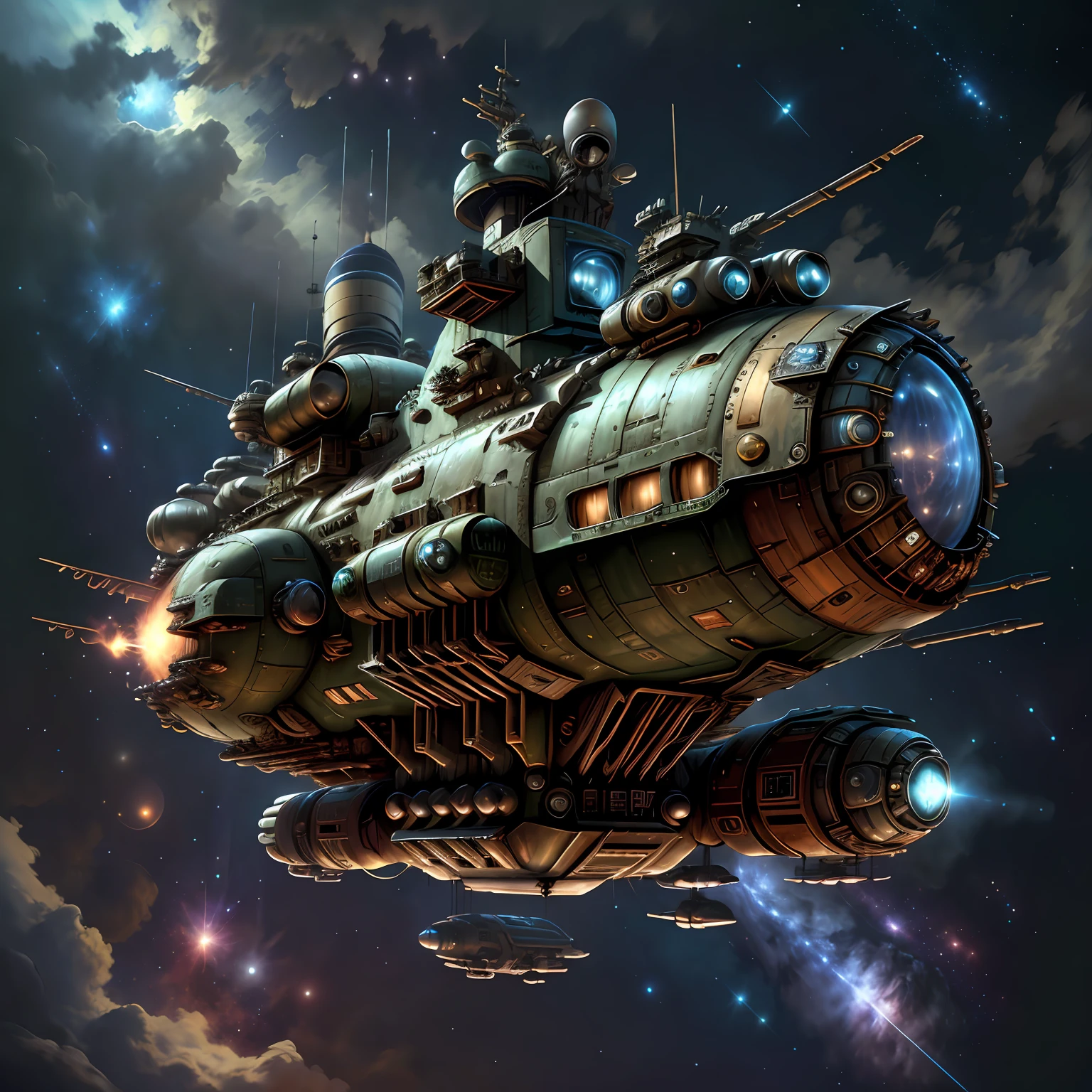 DieselPunkAI spaceship in space, stars