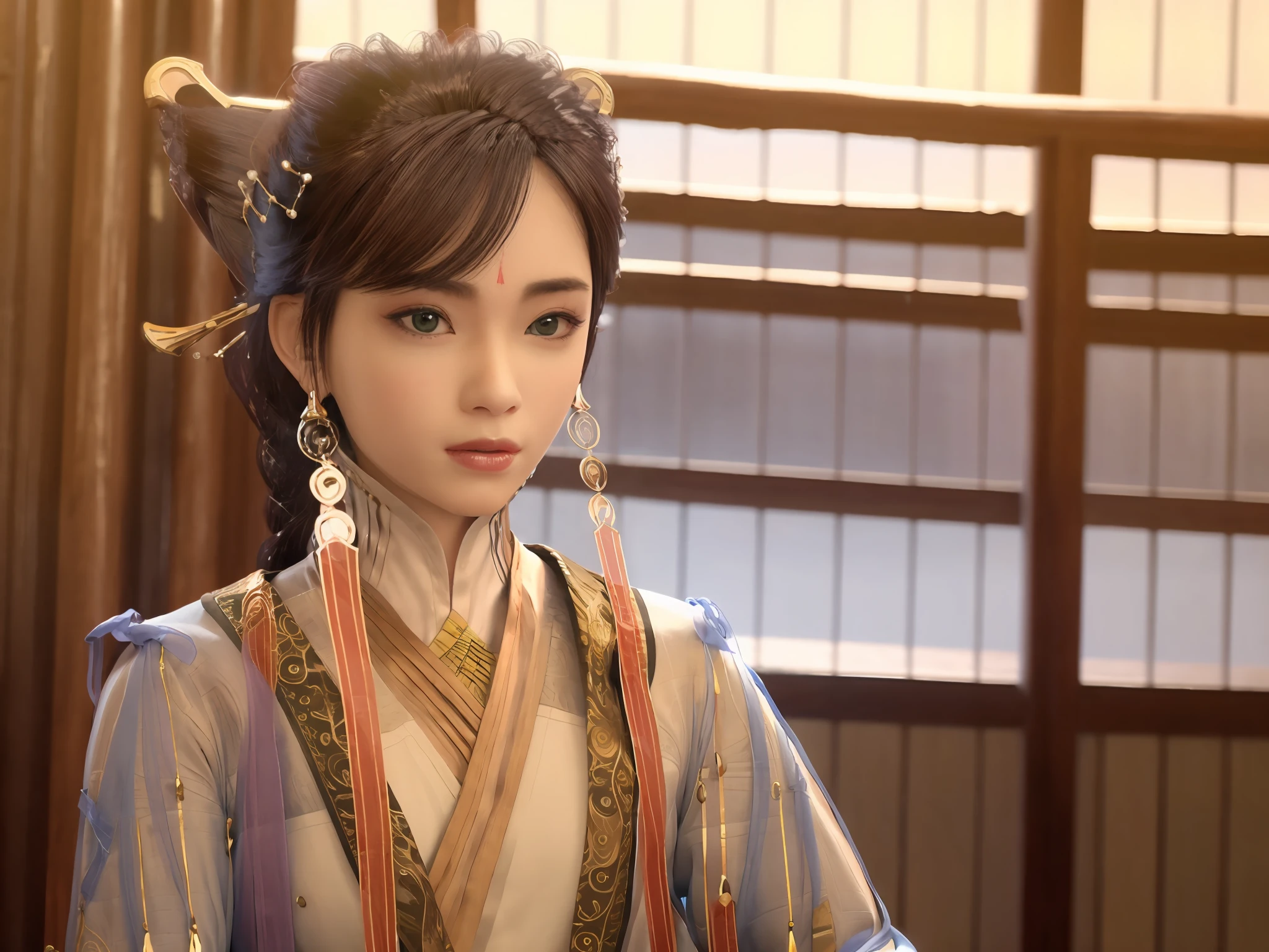 Woman dressed as a man,Heroic,4K,Ancient Chinese clothing,Mulan,Long gun in hand,Purple-gold crown on the head --auto