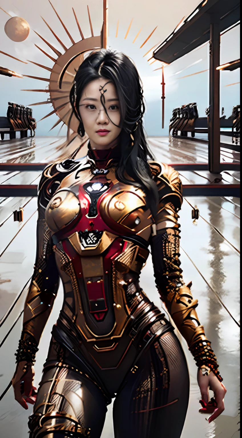 8k, realistic, attractive, highly detailed, a 20 year old girl a sexy and attractive woman inspired by Iron Man wearing a shiny Iron Man mech. She dresses with sexiness and confidence, perfectly interpreting Iron Man&#39;s strength and charisma. The abandoned warehouse serves as a backdrop, creating a unique atmosphere that highlights her bravery and perseverance. The cloudy sky adds a sense of tension and mystery to the whole scene. This high-definition, high-quality picture will bring you a shocking visual experience. The detailed abandoned warehouse and shiny mechs will keep your eyes on you. oc rendering, dramatic lighting, award winning quality