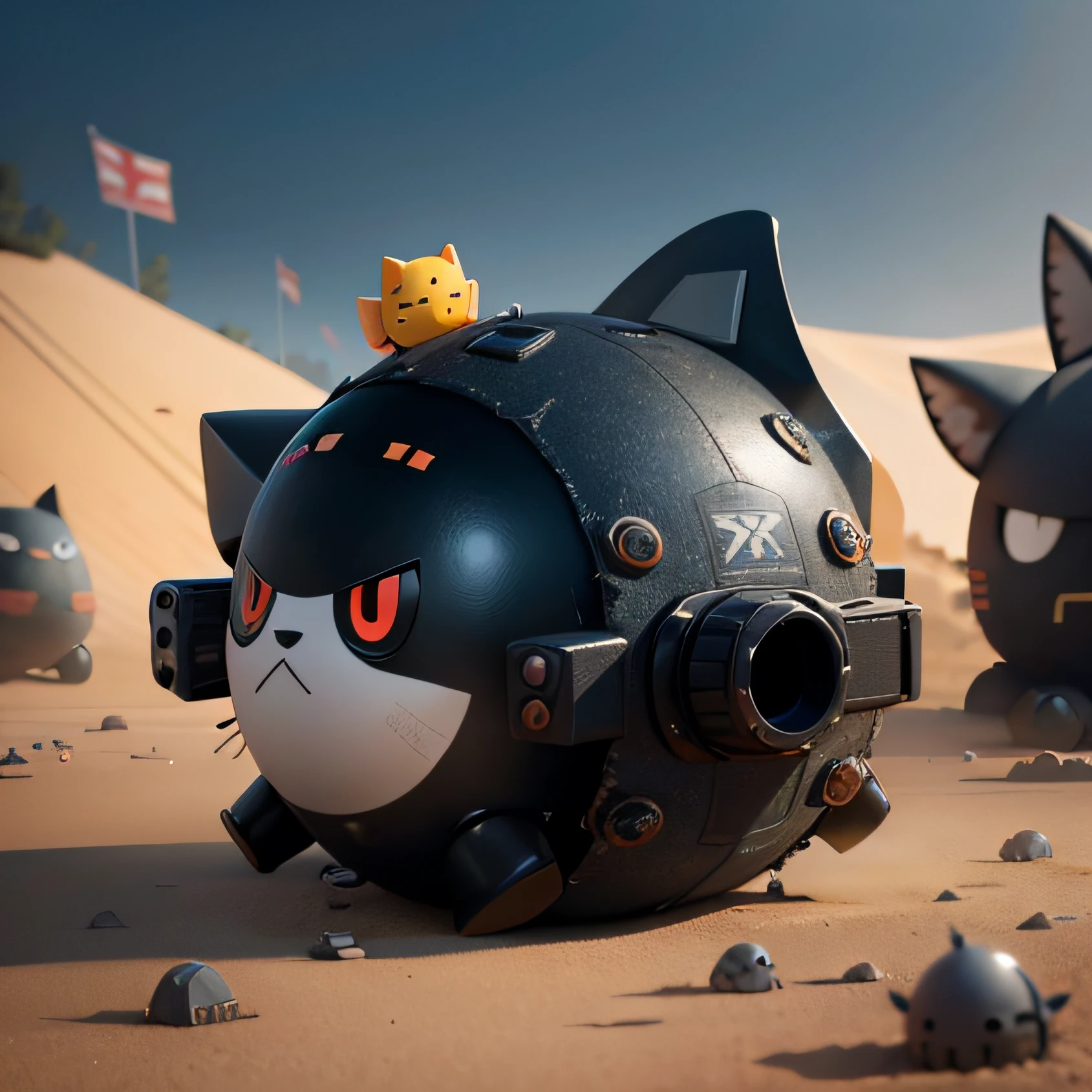Close-up of a small black bomb on the ugly surface, Aerial images, , uav, Militarism, it has six thrusters in the back, C4 explosives, rendered, v tuber, 1/320, Darpa, Science - Fi, scientific fiction, Journalistic photography, Kamen Anef, droid、Animal-type bomb、2D-Games、valorant、Animal face bomb、Manmaru --auto