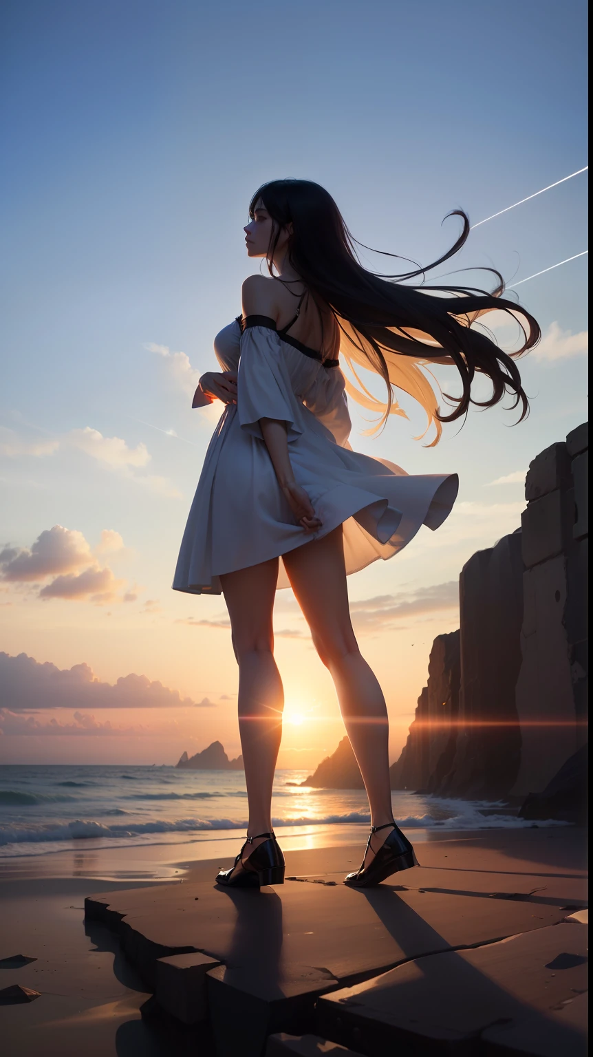 mix4, 20d, solo, long_hair, shirt, white dress, high_heels,full_body, look_at_viewer, (8k, raw photo, best quality, masterpiece:1.2), (photorealistic, photorealistic:1.37), professional lighting, photon mapping, radiosity, physically based rendering