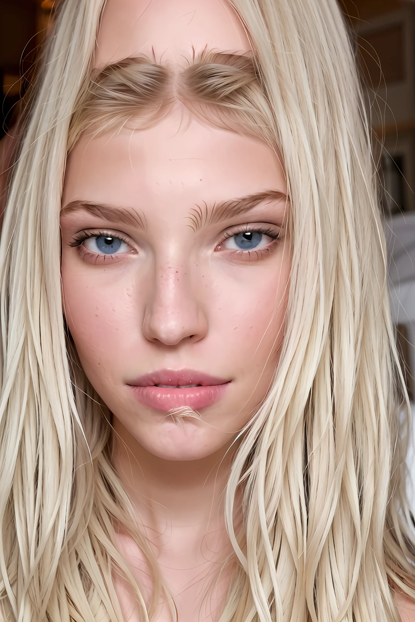 Nude blonde blue-eyed Caucasian beauty