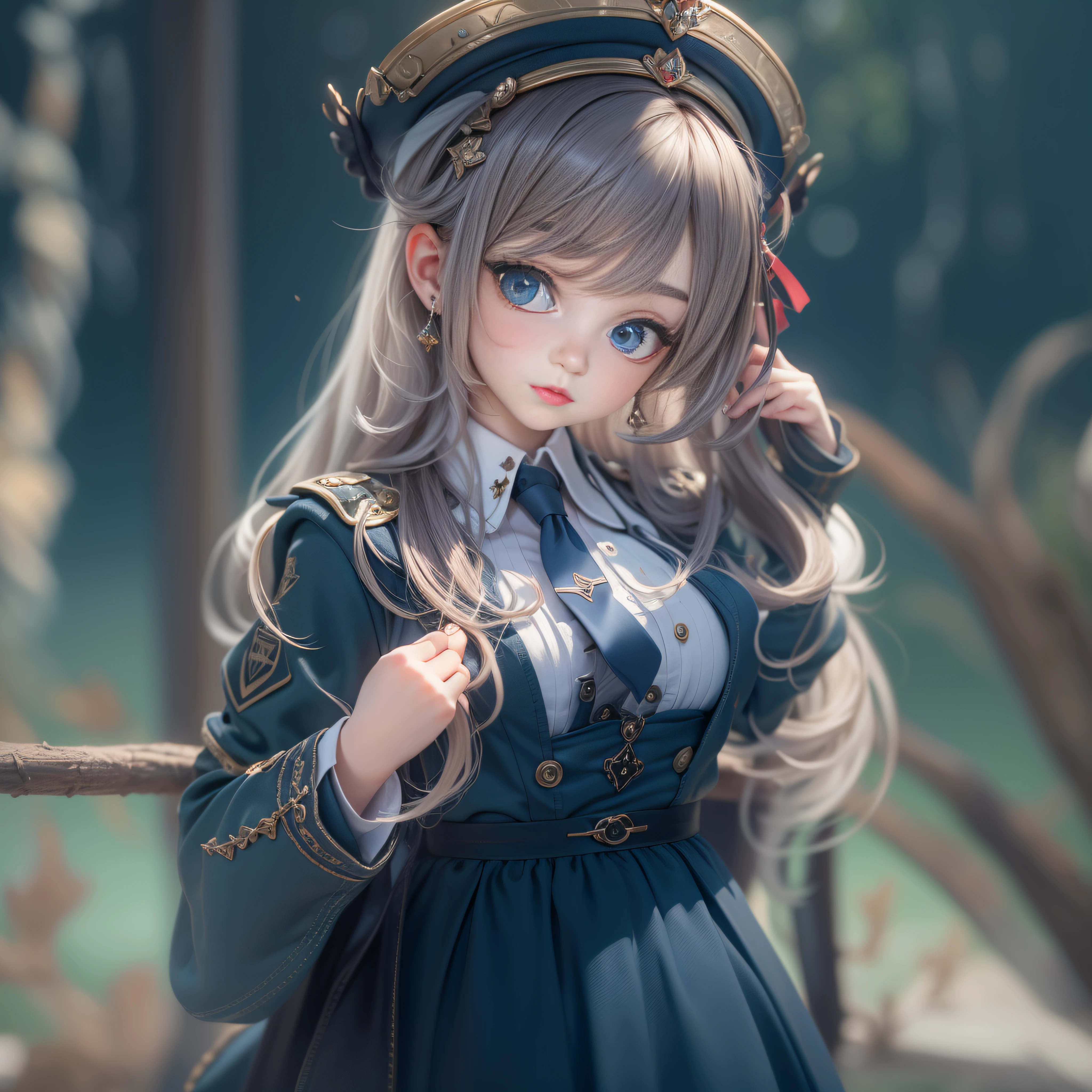 ((Top Quality, 8k, Masterpiece: 1.3)), , uniform, dark blue skirt, ultra-detailed face, detailed lips, detailed eyes