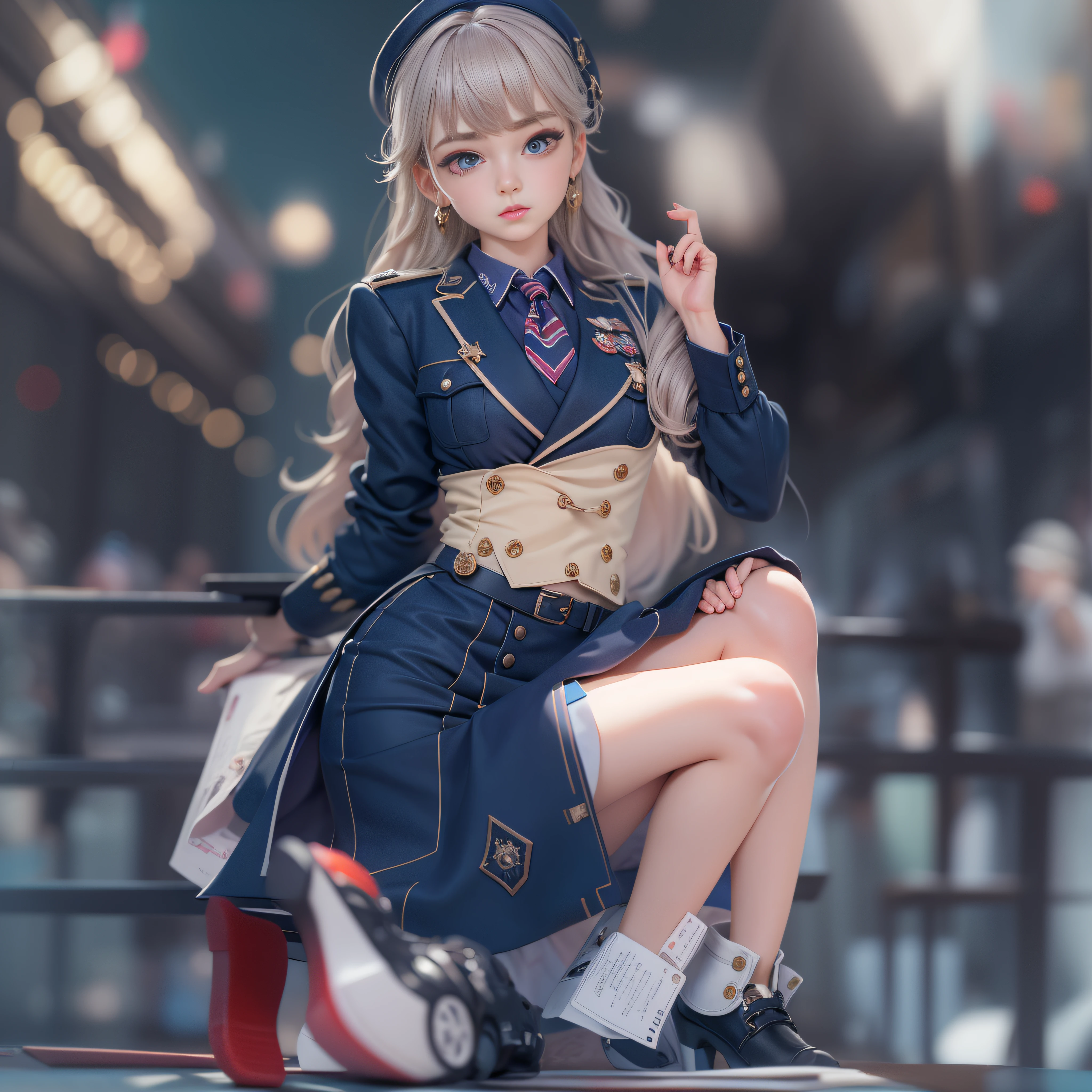 ((Top Quality, 8k, Masterpiece: 1.3)), , uniform, dark blue skirt, ultra-detailed face, detailed lips, detailed eyes