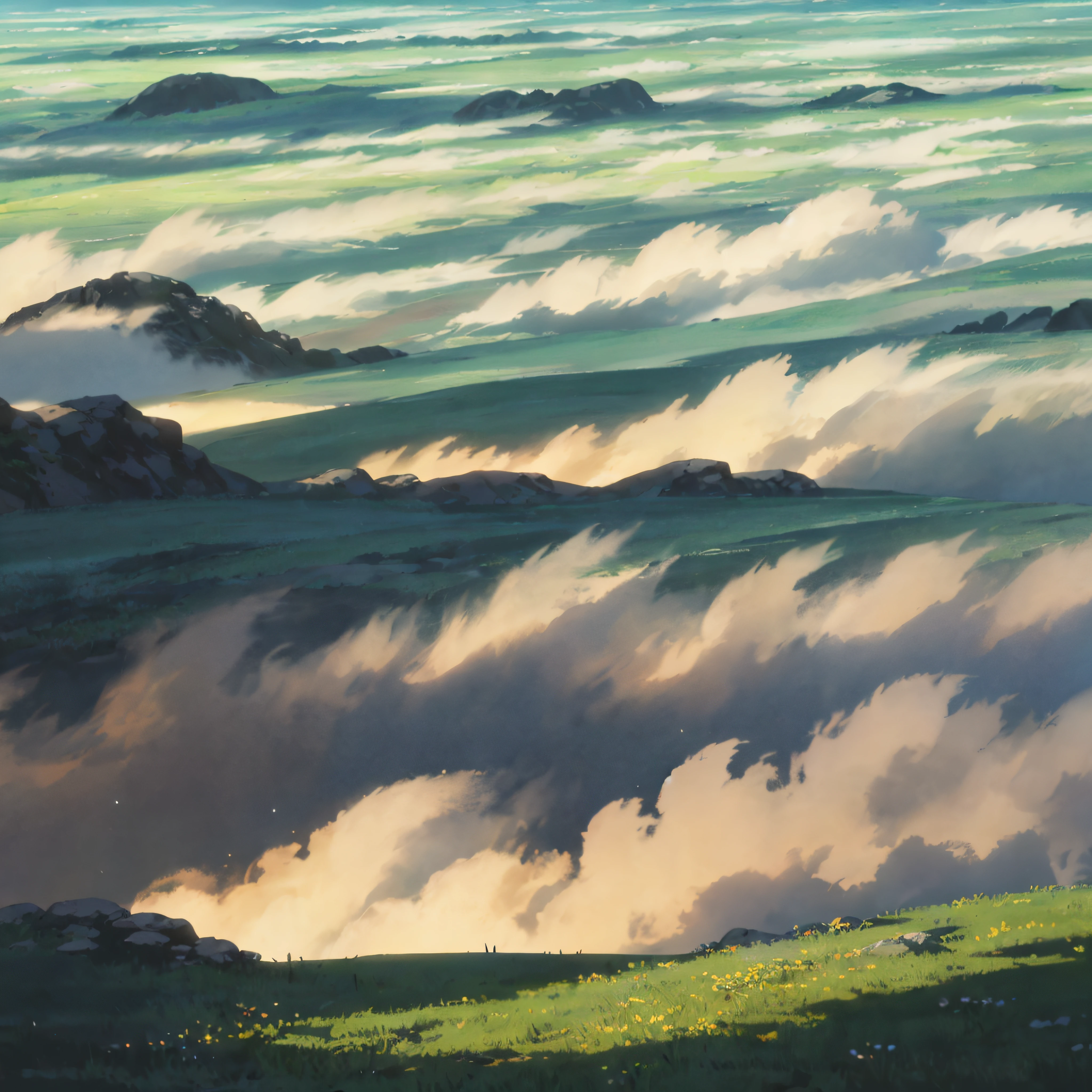 Large grasslands、Vast sky、the beautiful skyline、Dramatic graphics、Moving visuals、North Star hanging high、There is colorful natural light。