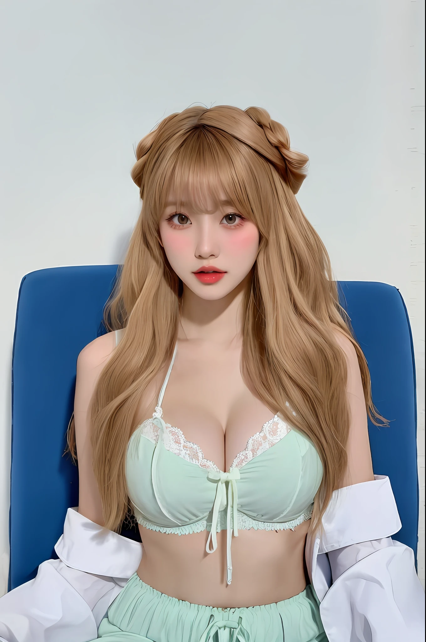 (8K, 4K, best qualtiy, A high resolution:1.2), (marsterpiece, realisticlying, photograph realistic:1.37), 1girll, Solo, beauitful face, eyeslashes, nase, Glossy lips, (Detailed eyes, looking at viewert, White skin of the, White skin of the:1.5), Delicate complexion, full bodyesbian,
nedium (G-cup),plumw,Moisten by transparency,,underdressing(Briefs),Two sets of tests(split)deep v big breying on the chair,Raised sexy,
Outdoor beacont,sandbeach,
two sides up,Absurdly long hair,blond hairbl,Caramel colored hair,hair adornments,Bow knot,
年轻,