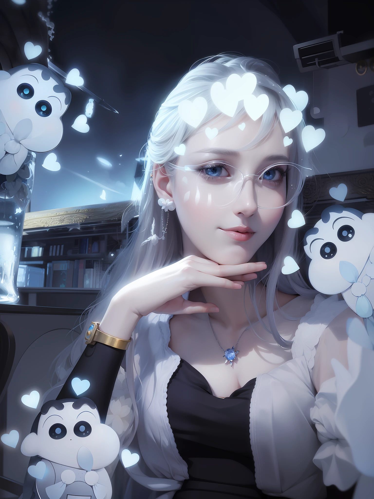Masterpiece, (Best Quality: 1.2), (Super Fine: 1.2), Illustration, (Extremely Delicate and Beautiful: 1.2), Film Angle, Floating, (Beautiful Detail Eye: 1.1), (Detail Light: 1.1), Film Lights, Delicate Sky, Woman, White Hair, Blue Eyes, (High Ponytail: 1.1), Cloak, Glowing Eyes, (Moon: 1.2), (Moonlight: 1.1), Starry Sky, (Light Particles: 1.1), Fog , snow painting, sketching, blooming