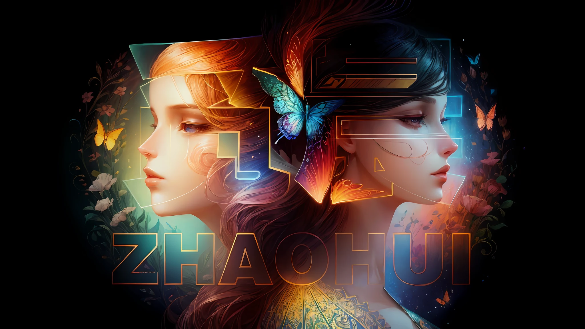(Illustration:1.3) flathearth (by Artist Anna Dittman:1),spring, paper art, 3d rendering, colorful, beauty side face, phoenix, flowers, butterflies, lines, best quality, detailed details, masterpiece, official art, cinematic lighting effects, 4K,