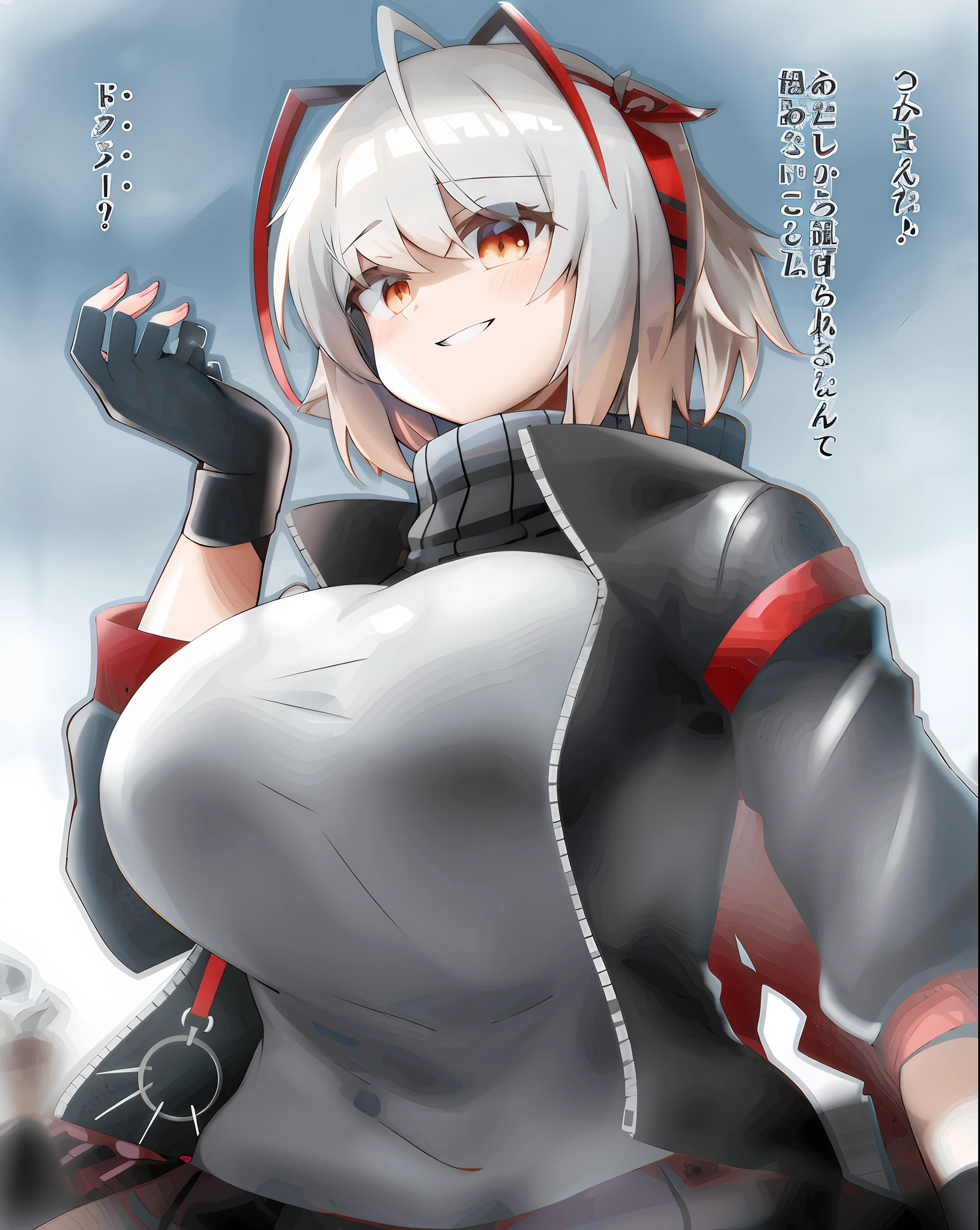 Anime characters with white and red hair and black and white costumes, Kantai collection style, kancolle, konpeki no kantai, Biomechanical OPPAI, small curvaceous loli, kantai collection arcade, tensei shitara slime datta ken, twintails white_mitts, from girls frontline, android heroine, azur lane style,giantess art,Holes in clothes