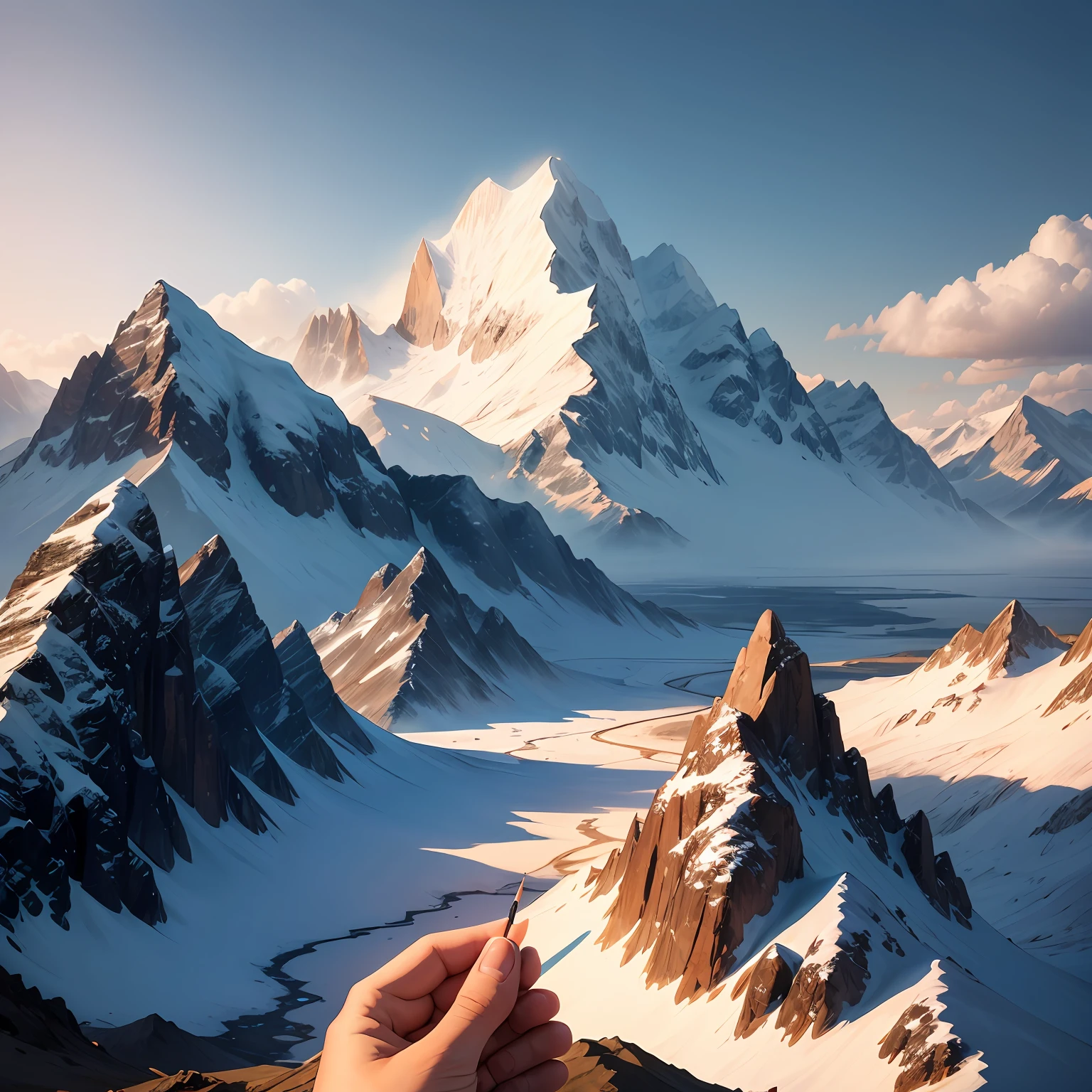 draw a realistic, realistic picture, based on a photograph of a certain mountain range in the world rely on those pictures to insert vivid miracles --auto