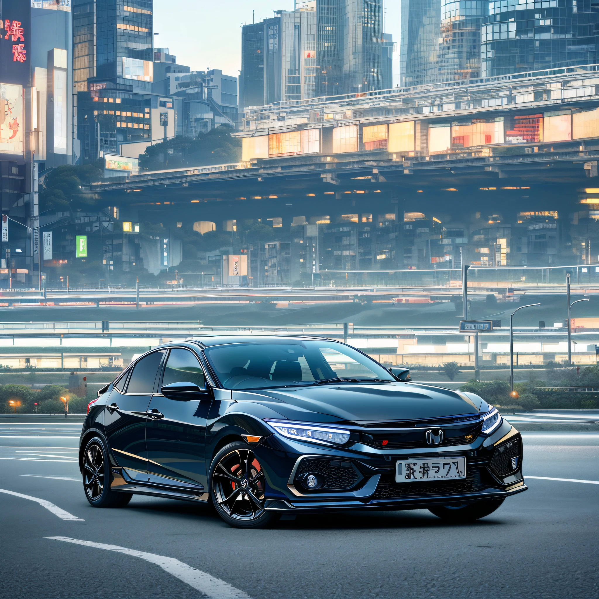 (masterpiece,best quality,realistic,high definition,high detailed),Honda Civic hatchback Fifth Generation,car 1:1,white color,black japanese SSR velg,in the street of tokyo,at 11 p.m --auto