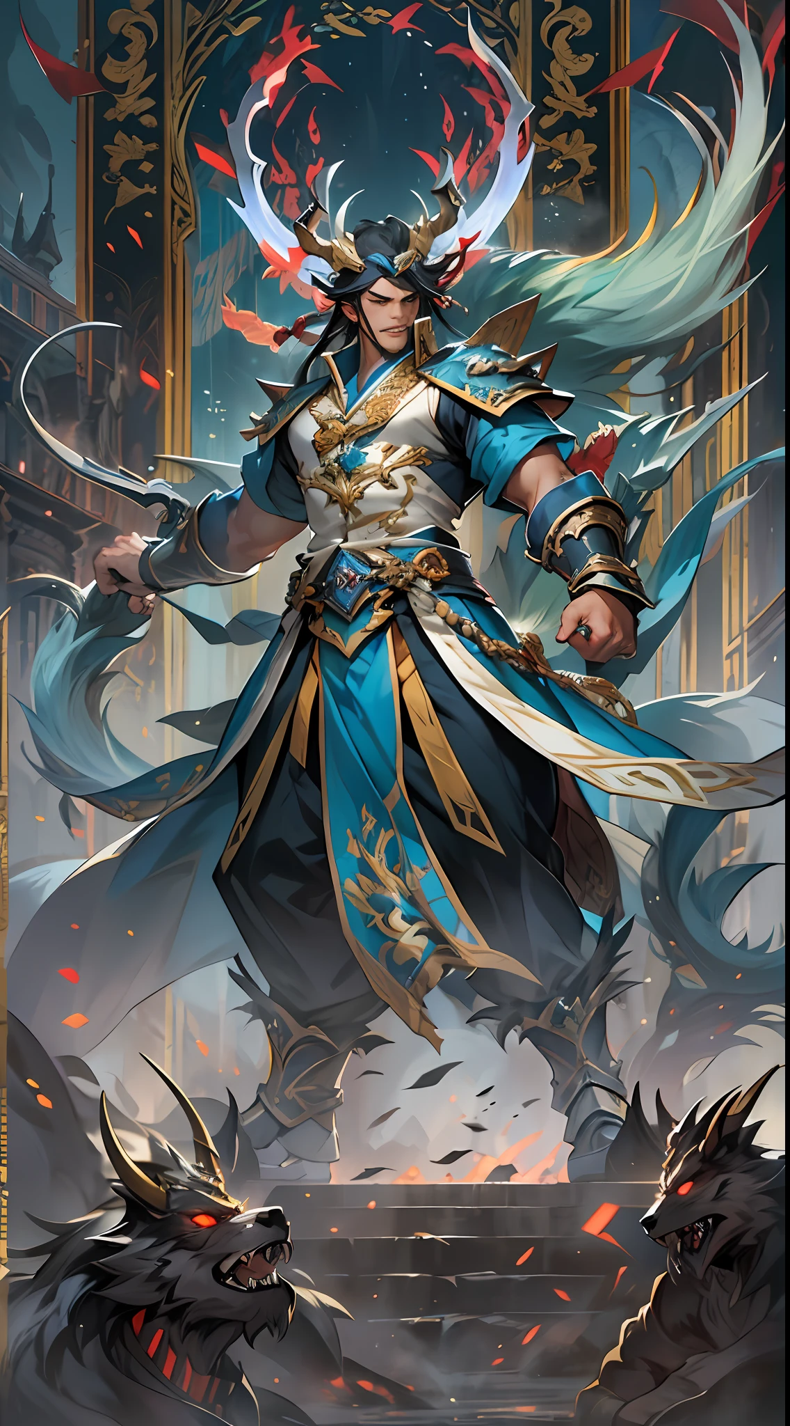Li Gu exudes an aura of victory, having successfully defeated the invaders. However, there is still a significant gap in strength between them and Li Gu, and the Divine Beast Alliance and the Demon God Alliance have no intention of letting them go, , 32k, best quality, masterpiece, super detail, high details,