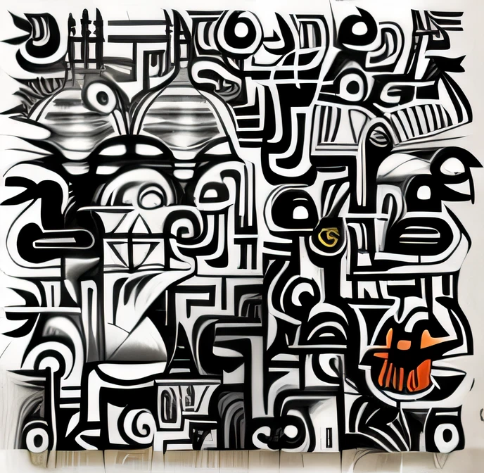 Close-up of black and white drawings of a group of people, inspired by Tim Biskup, Black and white artwork, dramatic artwork, very coherent stylized artwork, Art by Alejandro Olmedo, author：Tim Bishop, Obras de arte intrincadas, Intricate Greg Rutkovsky, Alejandro Burdiso Style Art, PJ Crook, Black and white painting，Minimalist symbolic graffiti line art style, black and white artwork on white background, created by Keith Haringand Picasso