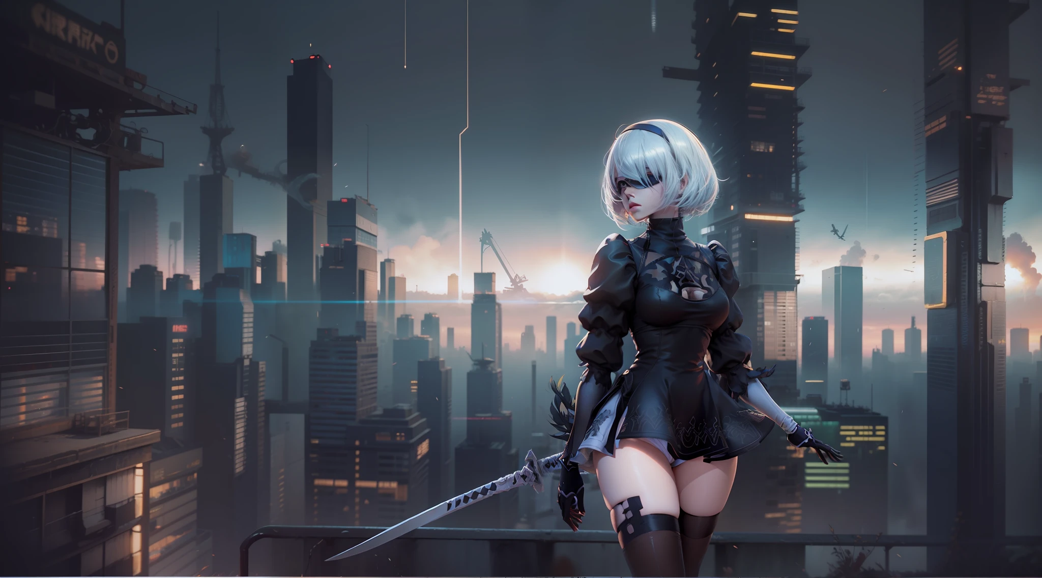 2b nier automata, Yorha Modelo 2, cana, Falda muy, muy corta, ultra realista, kinematics, ultra detallado, Chica de anime con espada y espada en la ciudad por la noche, Anime Arte cyberpunk, Arte digital cyberpunk anime, arte de anime cyberpunk, Cyberpunk futurista neo, Anime cyberpunk moderno, Digital Cyberpunk - Arte Anime, estilo de arte cyberpunk, Chica de anime cyberpunk, Anime Cyberpunk, cyberpunk themed art, Chica femenina de anime cyberpunk, cyberpunk 2 0 y. o Chica modelo, Arte digital cyberpunk, Cyberpunk anime chica mecha