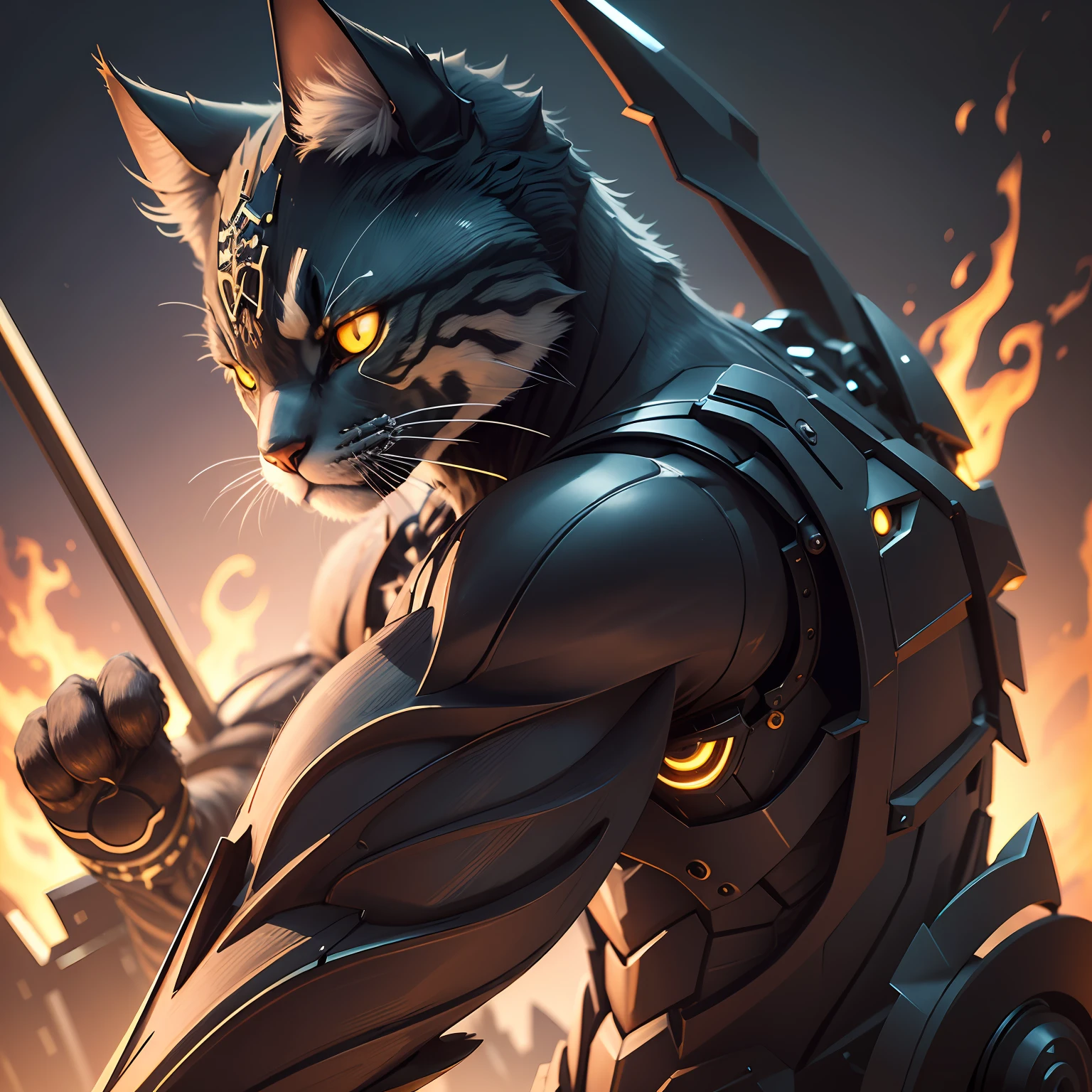 Cat, mechanical body, openwork, night, fierce --auto